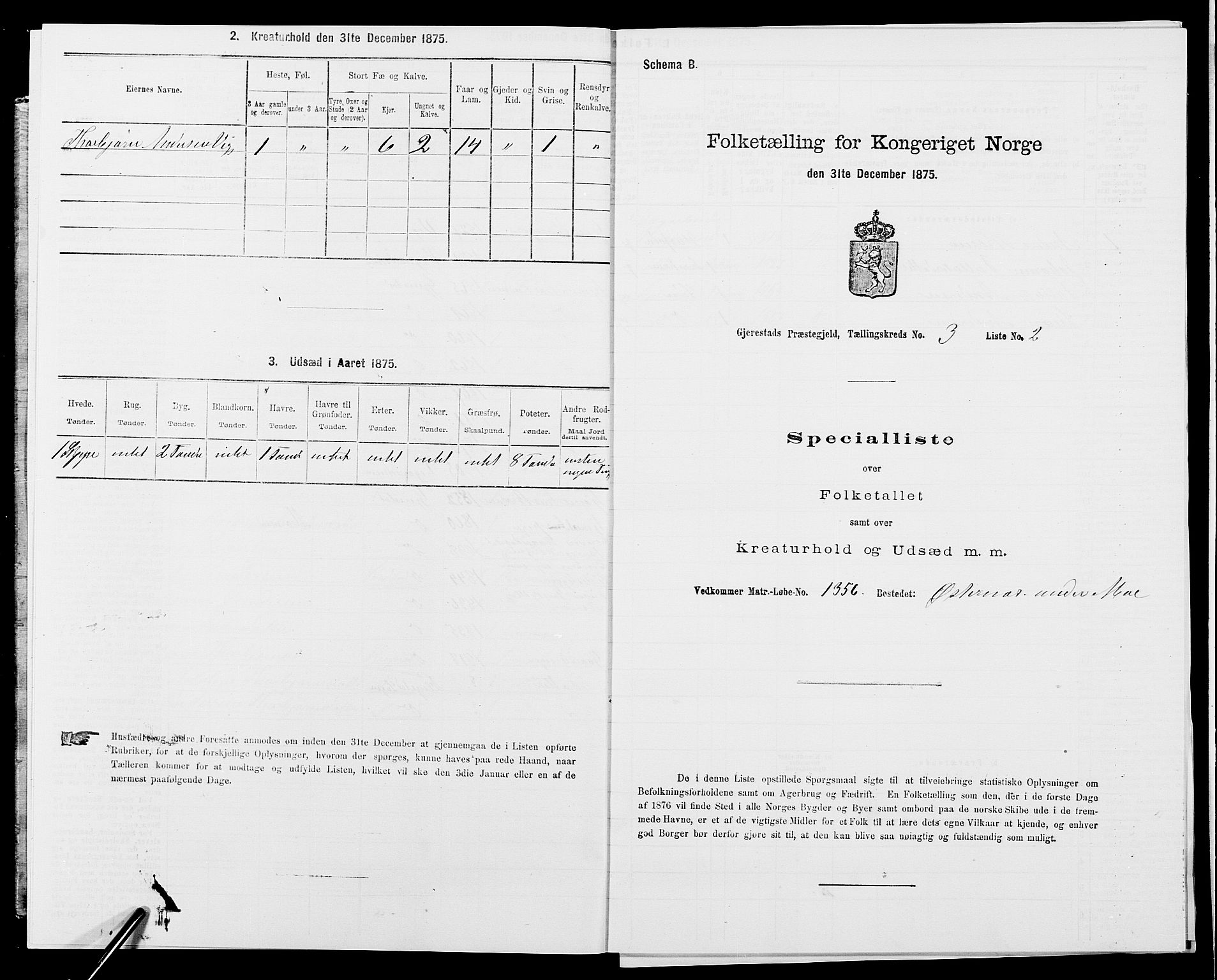 SAK, 1875 census for 0911P Gjerstad, 1875, p. 282