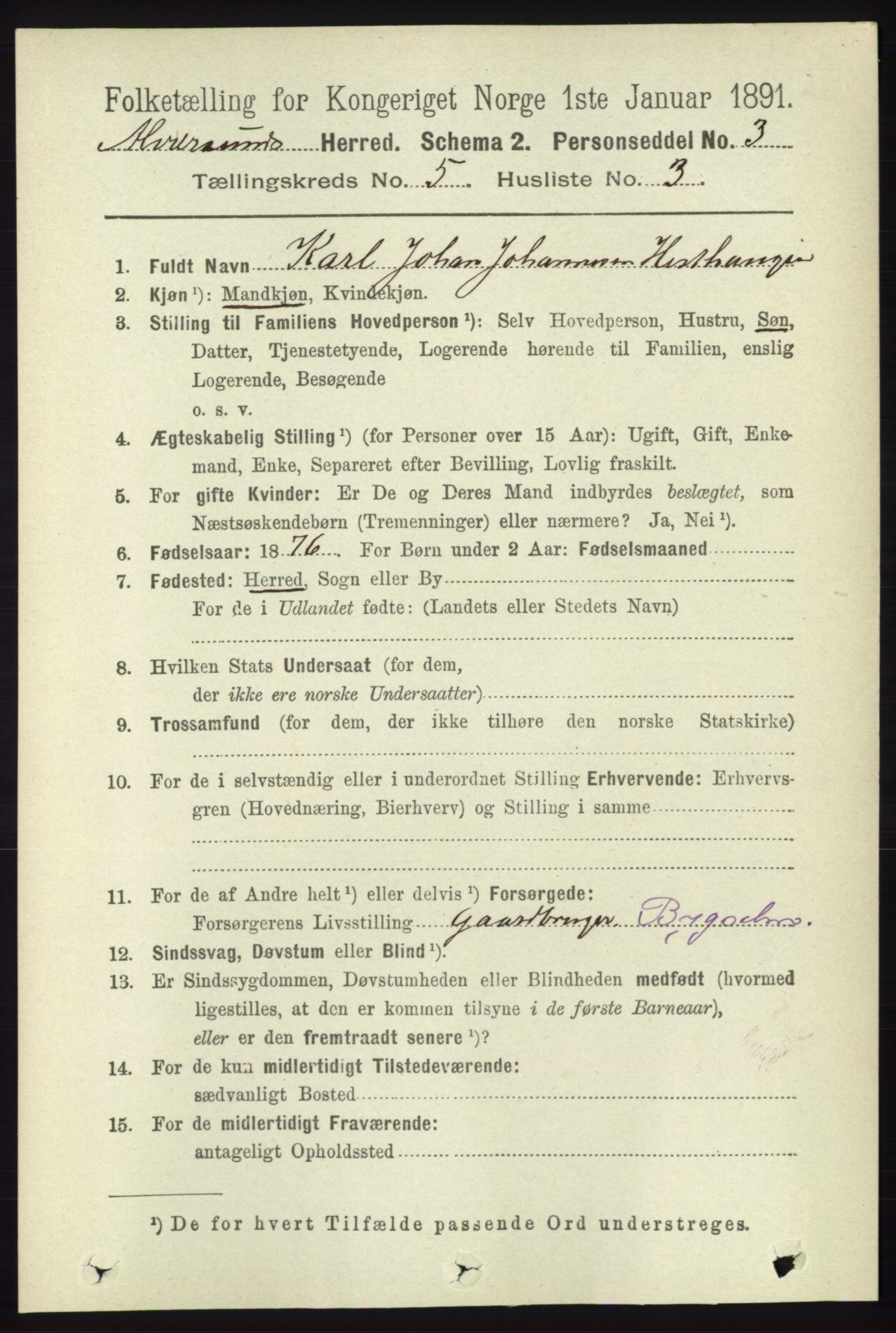 RA, 1891 census for 1257 Alversund, 1891, p. 1808