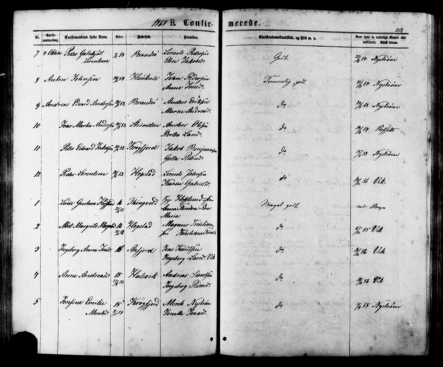 Ministerialprotokoller, klokkerbøker og fødselsregistre - Sør-Trøndelag, SAT/A-1456/657/L0706: Parish register (official) no. 657A07, 1867-1878, p. 208