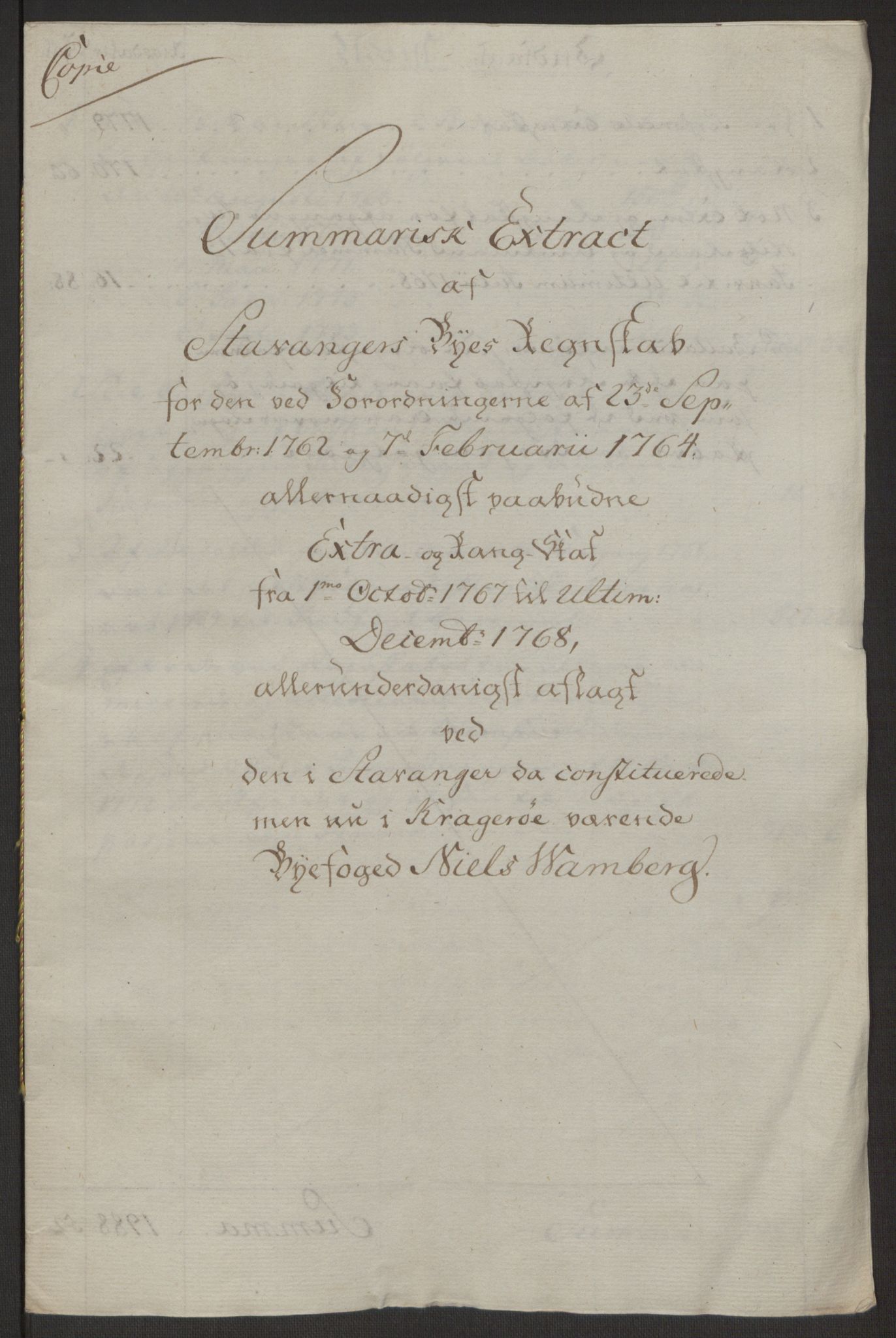 Rentekammeret inntil 1814, Reviderte regnskaper, Byregnskaper, AV/RA-EA-4066/R/Ro/L0305/0001: [O6] Kontribusjonsregnskap / Ekstraskatt, 1762-1768, p. 342