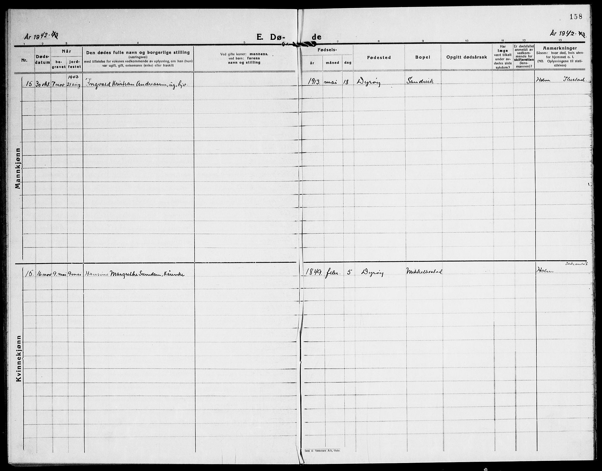 Tranøy sokneprestkontor, AV/SATØ-S-1313/I/Ia/Iab/L0016klokker: Parish register (copy) no. 16, 1930-1945, p. 158