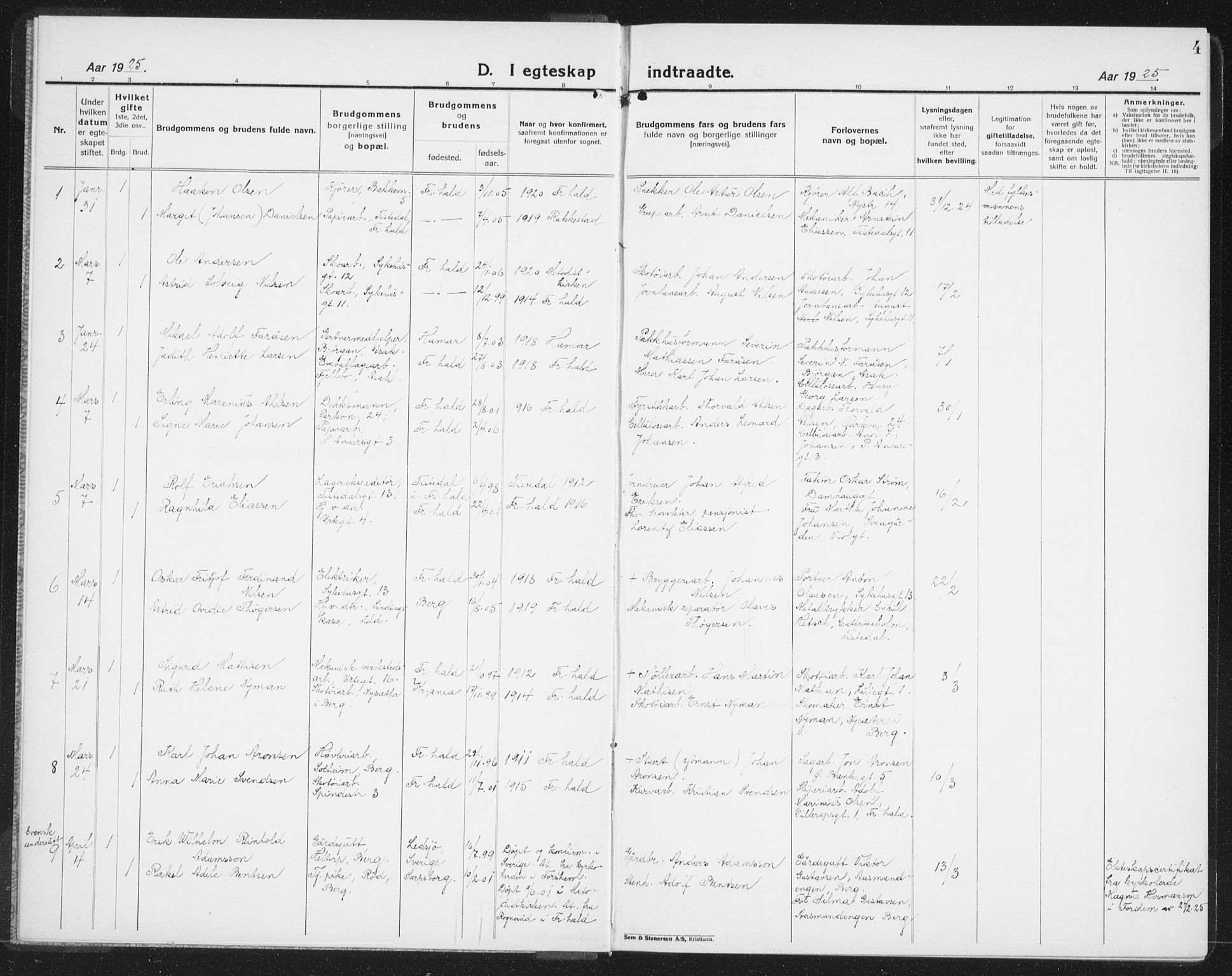 Halden prestekontor Kirkebøker, SAO/A-10909/G/Ga/L0014: Parish register (copy) no. 14, 1925-1943, p. 4