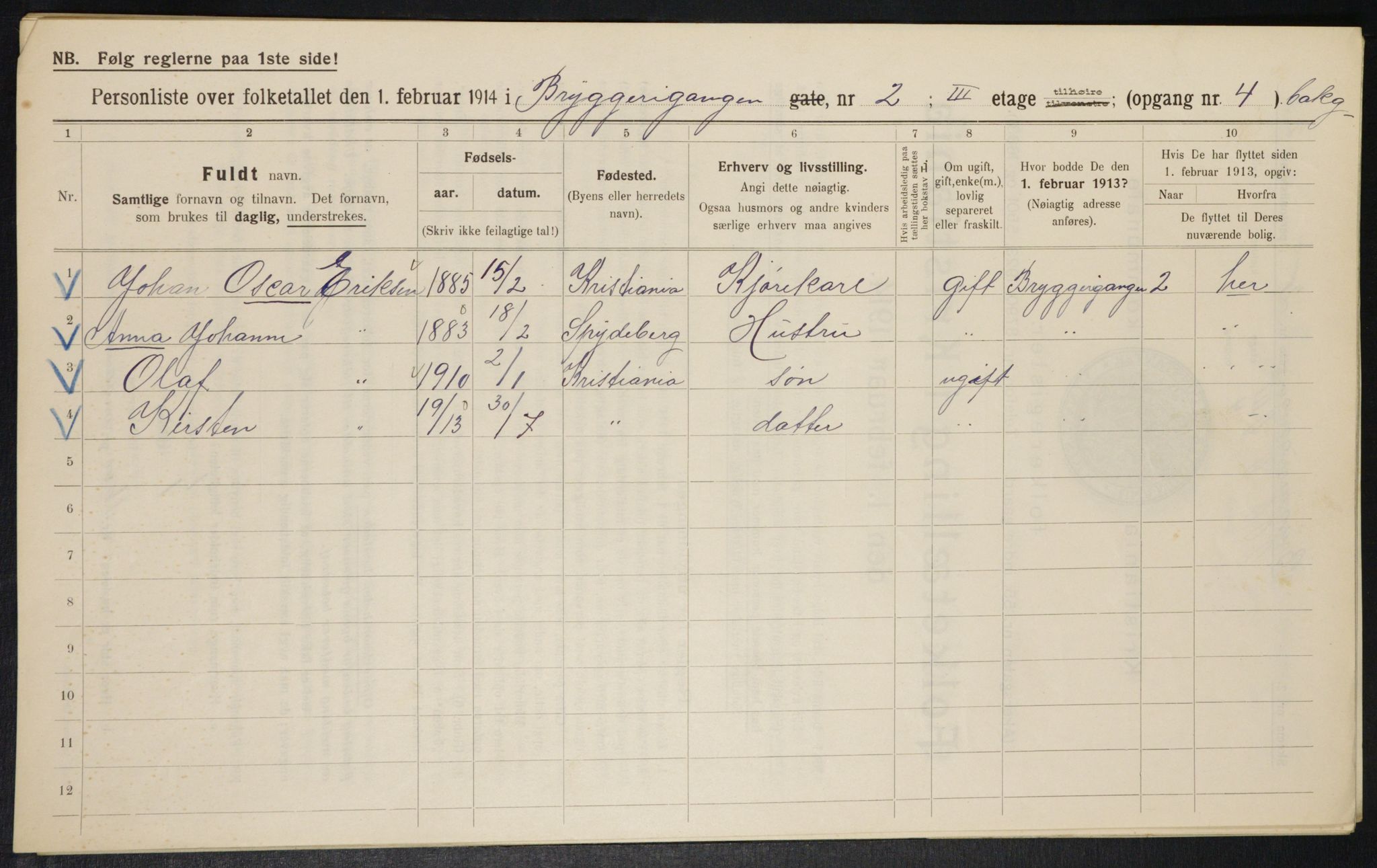 OBA, Municipal Census 1914 for Kristiania, 1914, p. 10057