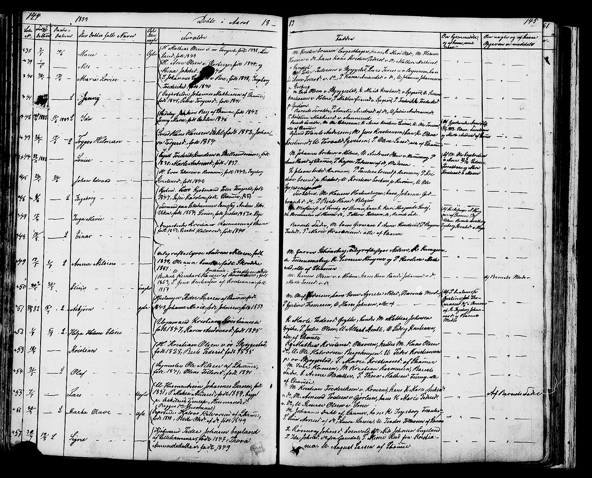 Fåberg prestekontor, AV/SAH-PREST-086/H/Ha/Hab/L0007: Parish register (copy) no. 7, 1856-1891, p. 144-145
