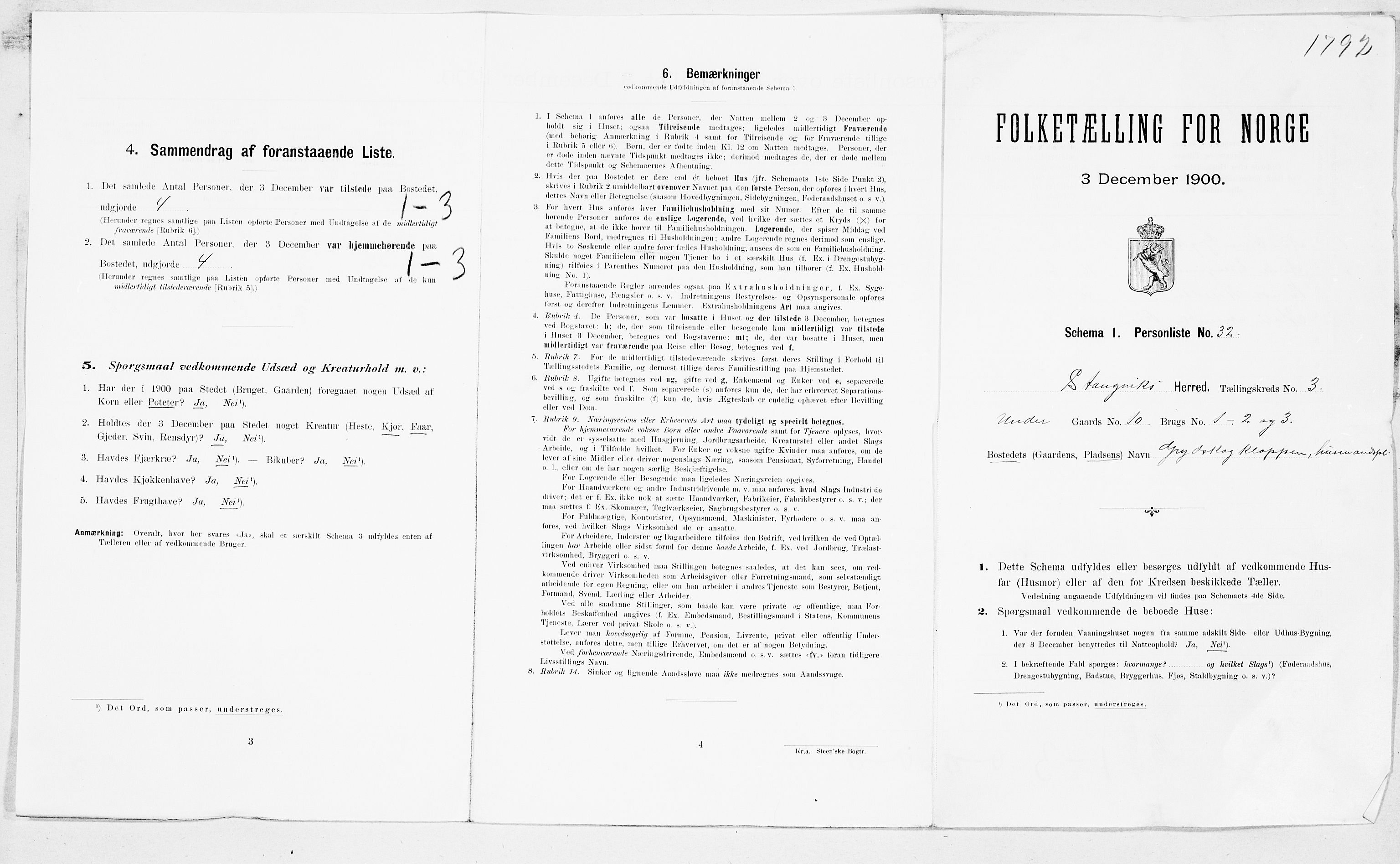 SAT, 1900 census for Stangvik, 1900, p. 20