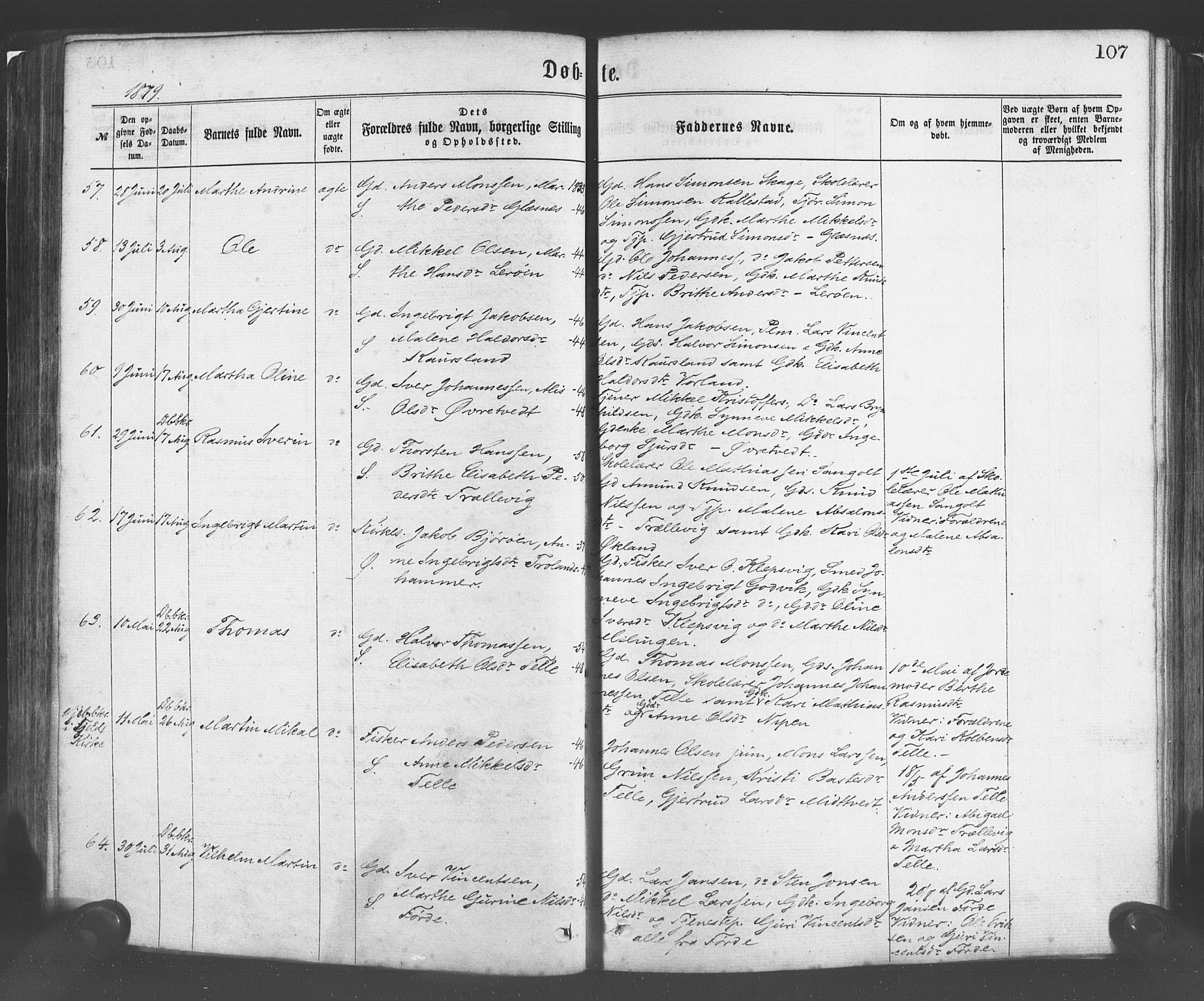 Sund sokneprestembete, AV/SAB-A-99930: Parish register (official) no. A 15, 1867-1881, p. 107