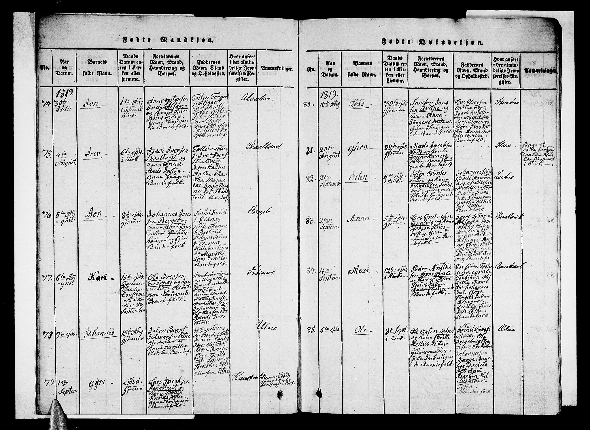 Ullensvang sokneprestembete, AV/SAB-A-78701/H/Haa: Parish register (official) no. A 9, 1819-1826