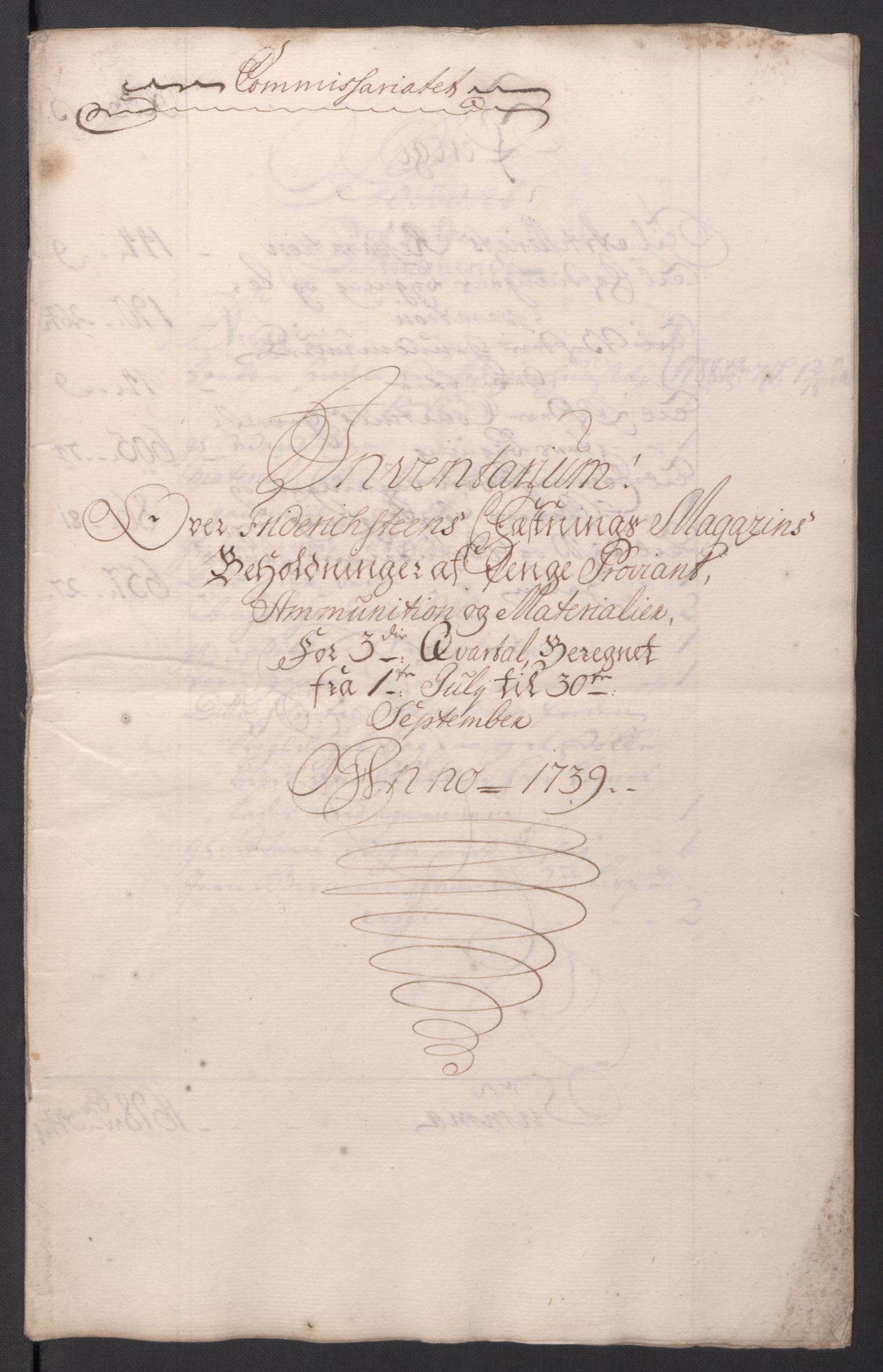 Kommanderende general (KG I) med Det norske krigsdirektorium, RA/EA-5419/D/L0154: Fredriksten festning: Brev, inventarfortegnelser og regnskapsekstrakter, 1730-1739, p. 744