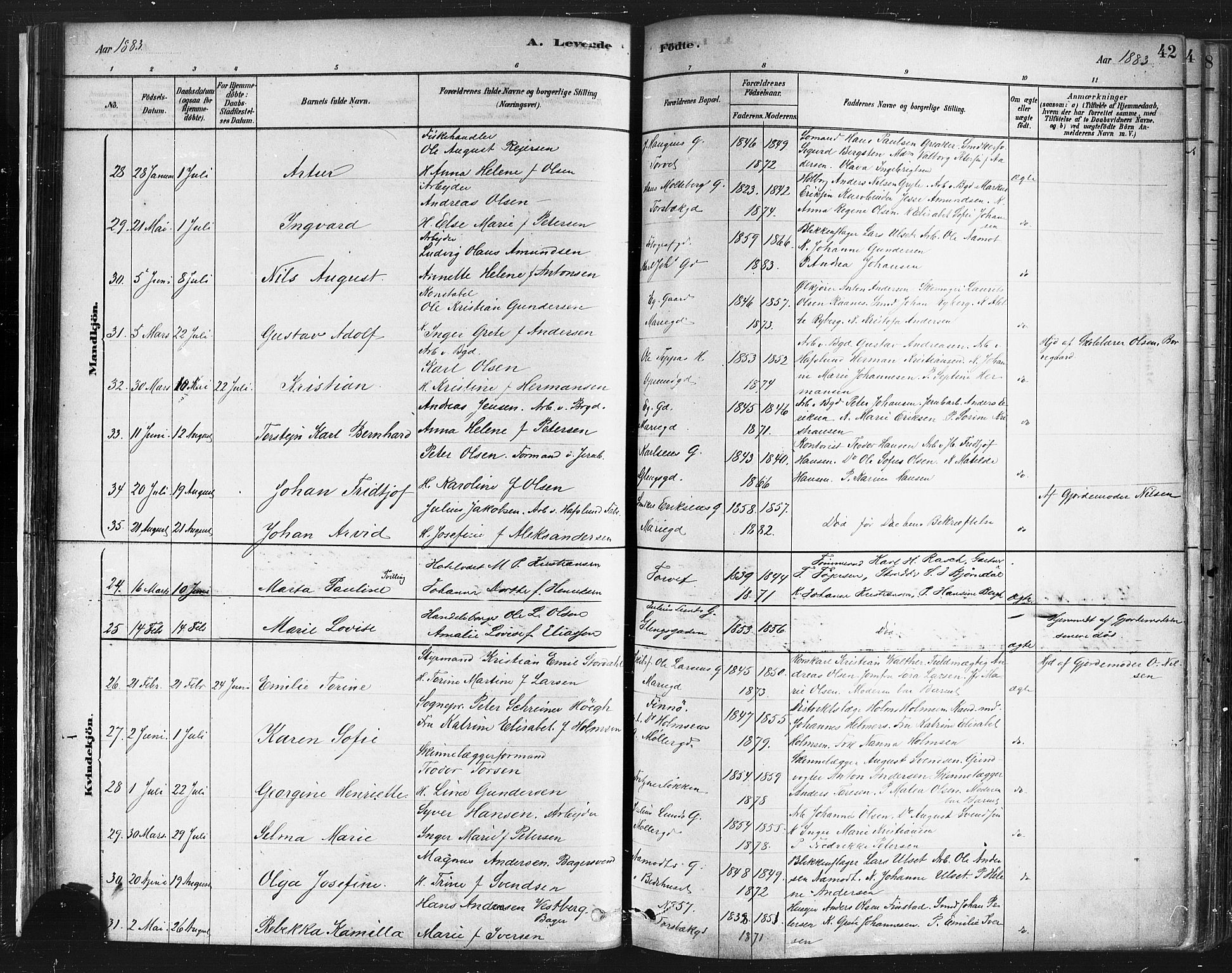 Sarpsborg prestekontor Kirkebøker, SAO/A-2006/F/Fa/L0003: Parish register (official) no. 3, 1878-1891, p. 42