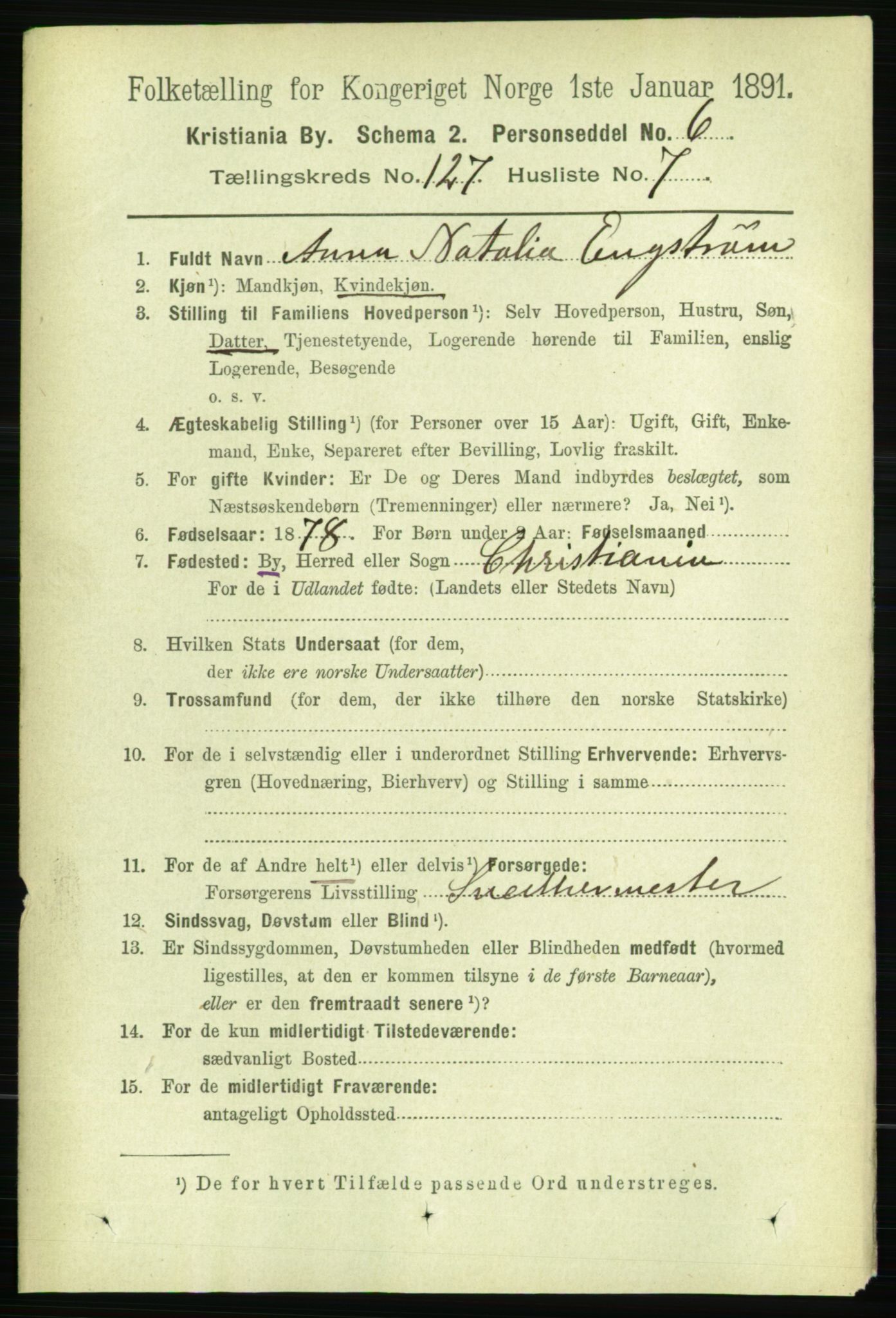RA, 1891 census for 0301 Kristiania, 1891, p. 68060