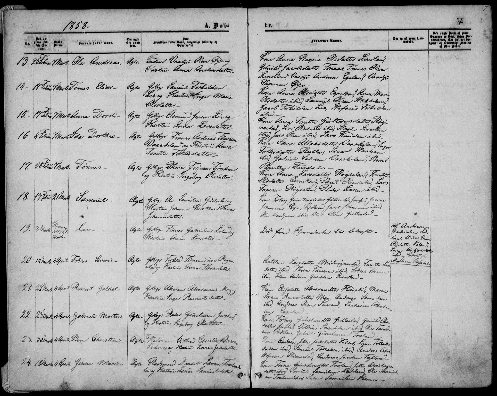 Kvinesdal sokneprestkontor, AV/SAK-1111-0026/F/Fa/Fab/L0006: Parish register (official) no. A 6, 1857-1869, p. 7