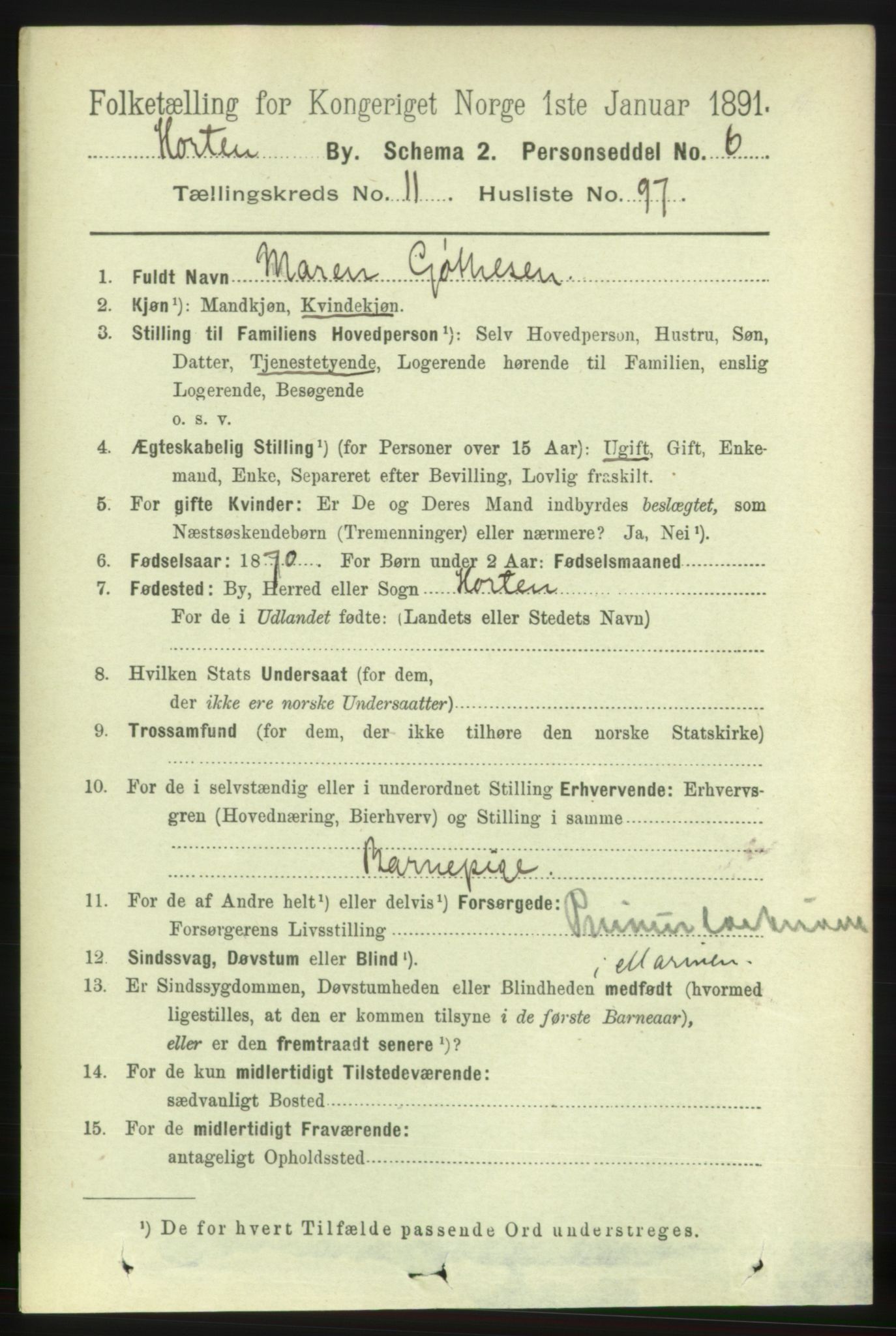 RA, 1891 census for 0703 Horten, 1891, p. 7390