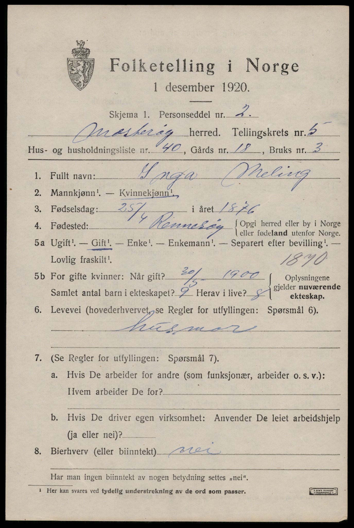 SAST, 1920 census for Mosterøy, 1920, p. 2544