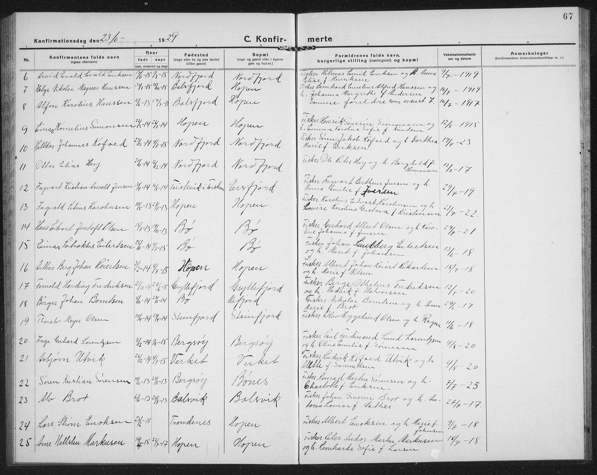 Berg sokneprestkontor, SATØ/S-1318/G/Ga/Gab/L0007klokker: Parish register (copy) no. 7, 1922-1936, p. 67