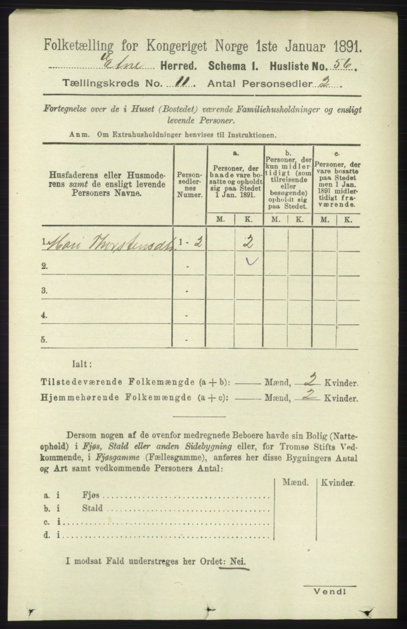 RA, 1891 census for 1211 Etne, 1891, p. 2258