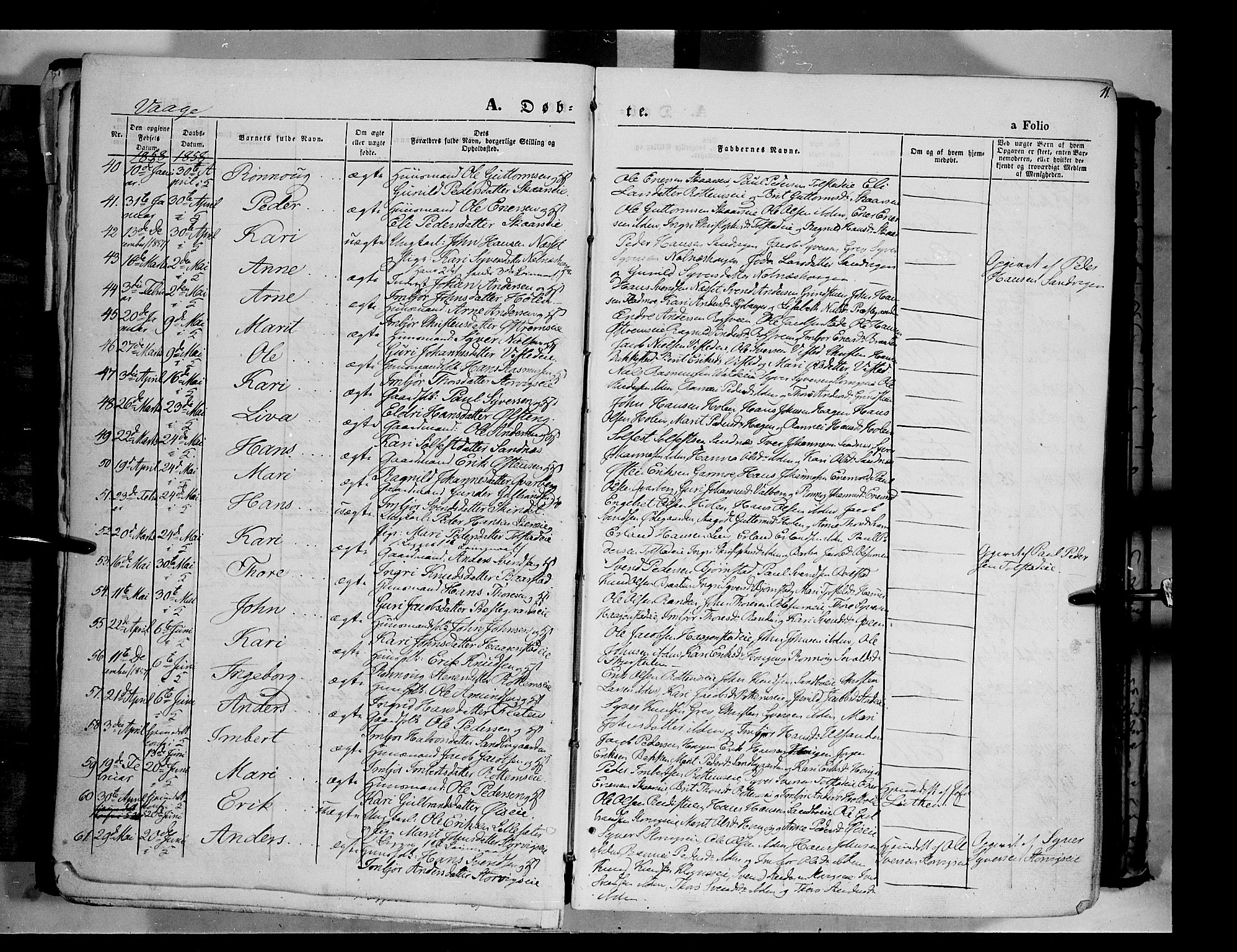 Vågå prestekontor, AV/SAH-PREST-076/H/Ha/Haa/L0006: Parish register (official) no. 6 /1, 1856-1872, p. 11