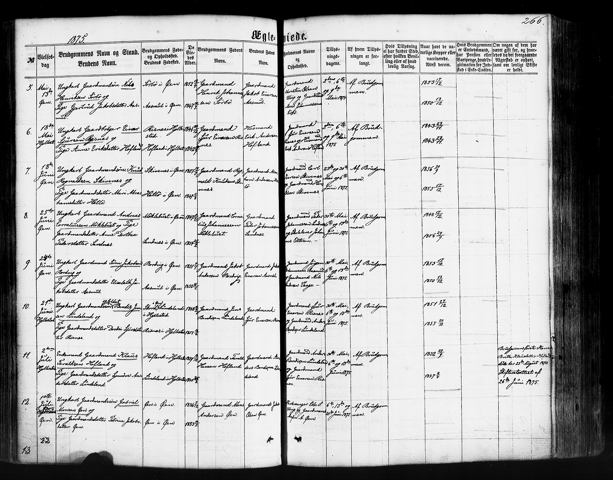 Hyllestad sokneprestembete, AV/SAB-A-80401: Parish register (official) no. A 1, 1861-1886, p. 266