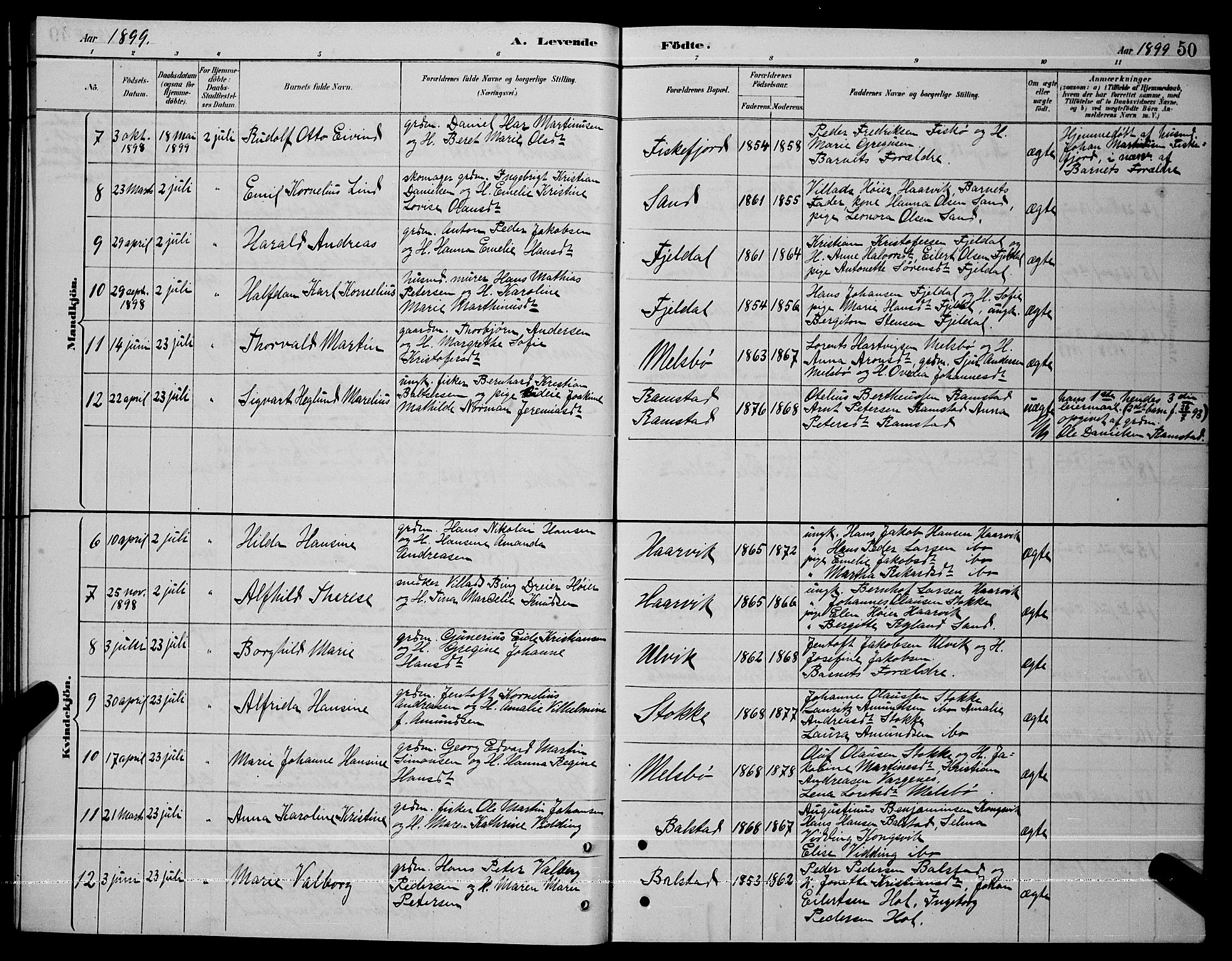Ministerialprotokoller, klokkerbøker og fødselsregistre - Nordland, SAT/A-1459/865/L0931: Parish register (copy) no. 865C03, 1885-1901, p. 50