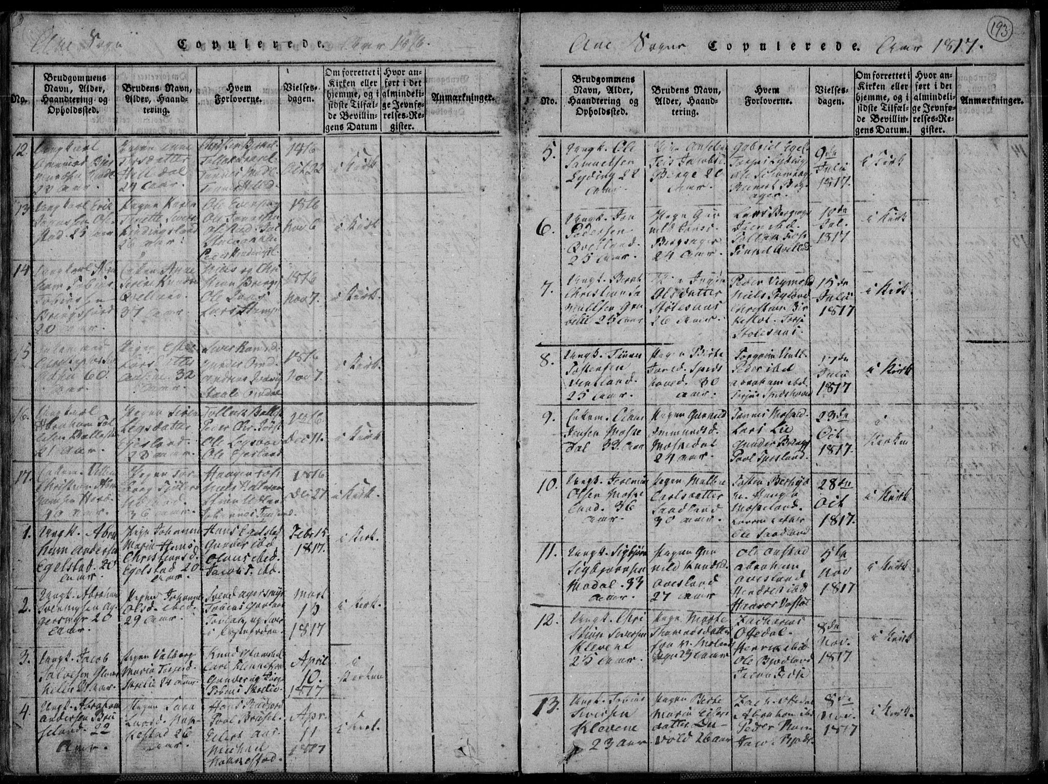 Lyngdal sokneprestkontor, SAK/1111-0029/F/Fa/Fac/L0006: Parish register (official) no. A 6, 1815-1825, p. 193
