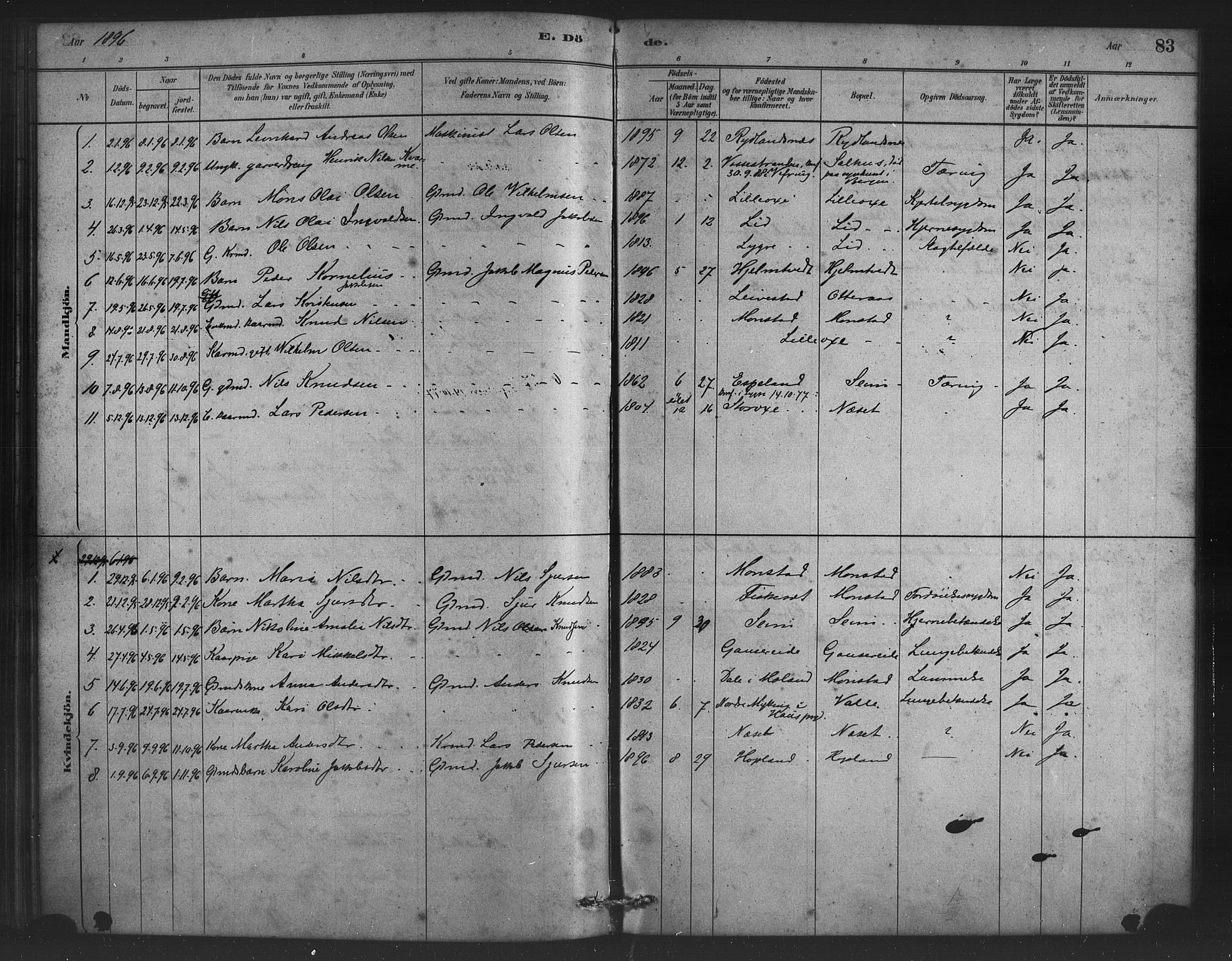 Alversund Sokneprestembete, SAB/A-73901/H/Ha/Haa/Haad/L0001: Parish register (official) no. D 1, 1880-1898, p. 83