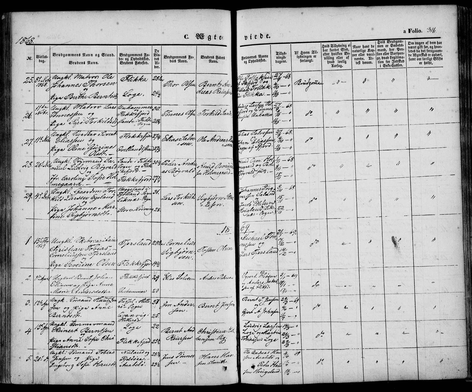 Flekkefjord sokneprestkontor, AV/SAK-1111-0012/F/Fa/Fac/L0005: Parish register (official) no. A 5, 1849-1875, p. 316