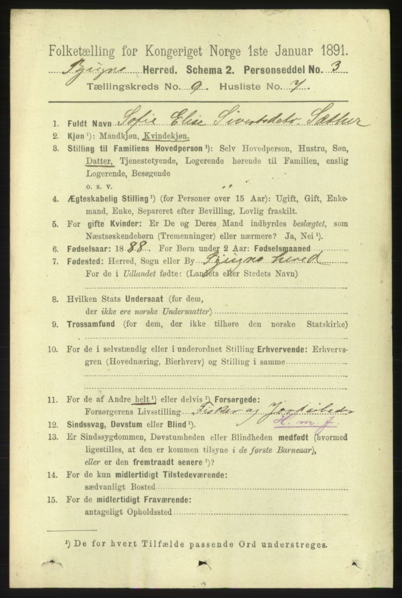 RA, 1891 census for 1627 Bjugn, 1891, p. 2414