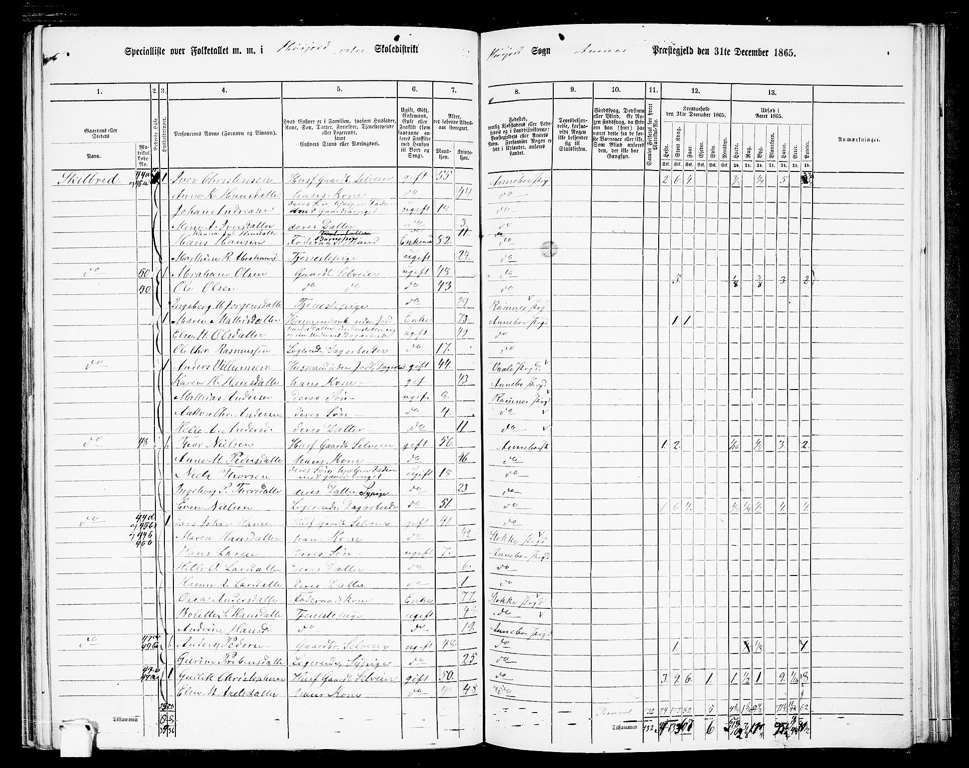 RA, 1865 census for Andebu, 1865, p. 70