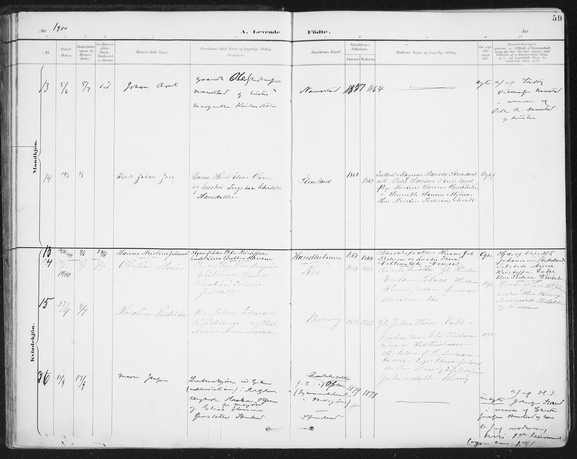 Ministerialprotokoller, klokkerbøker og fødselsregistre - Nordland, AV/SAT-A-1459/852/L0741: Parish register (official) no. 852A11, 1894-1917, p. 59