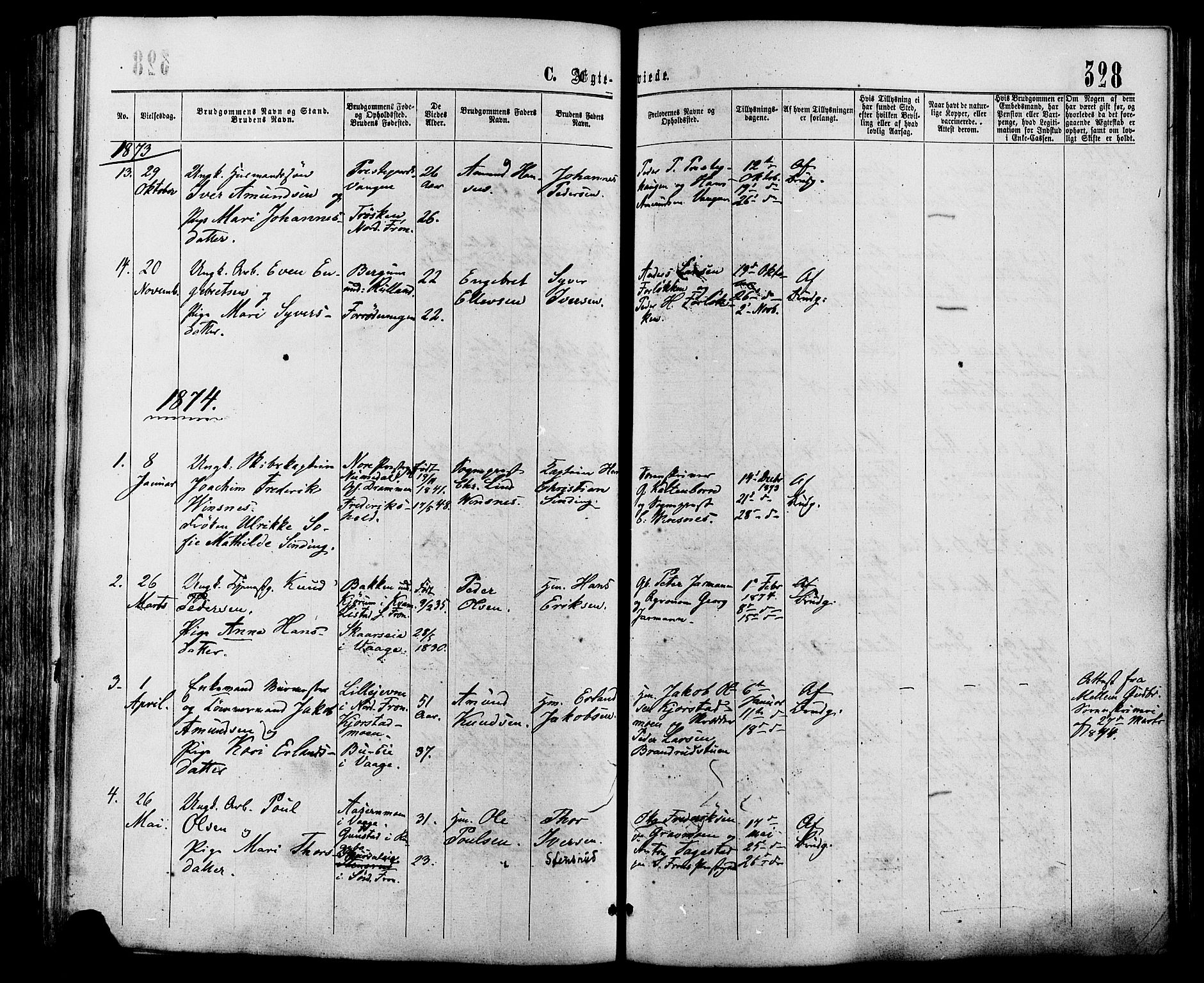 Sør-Fron prestekontor, SAH/PREST-010/H/Ha/Haa/L0002: Parish register (official) no. 2, 1864-1880, p. 328