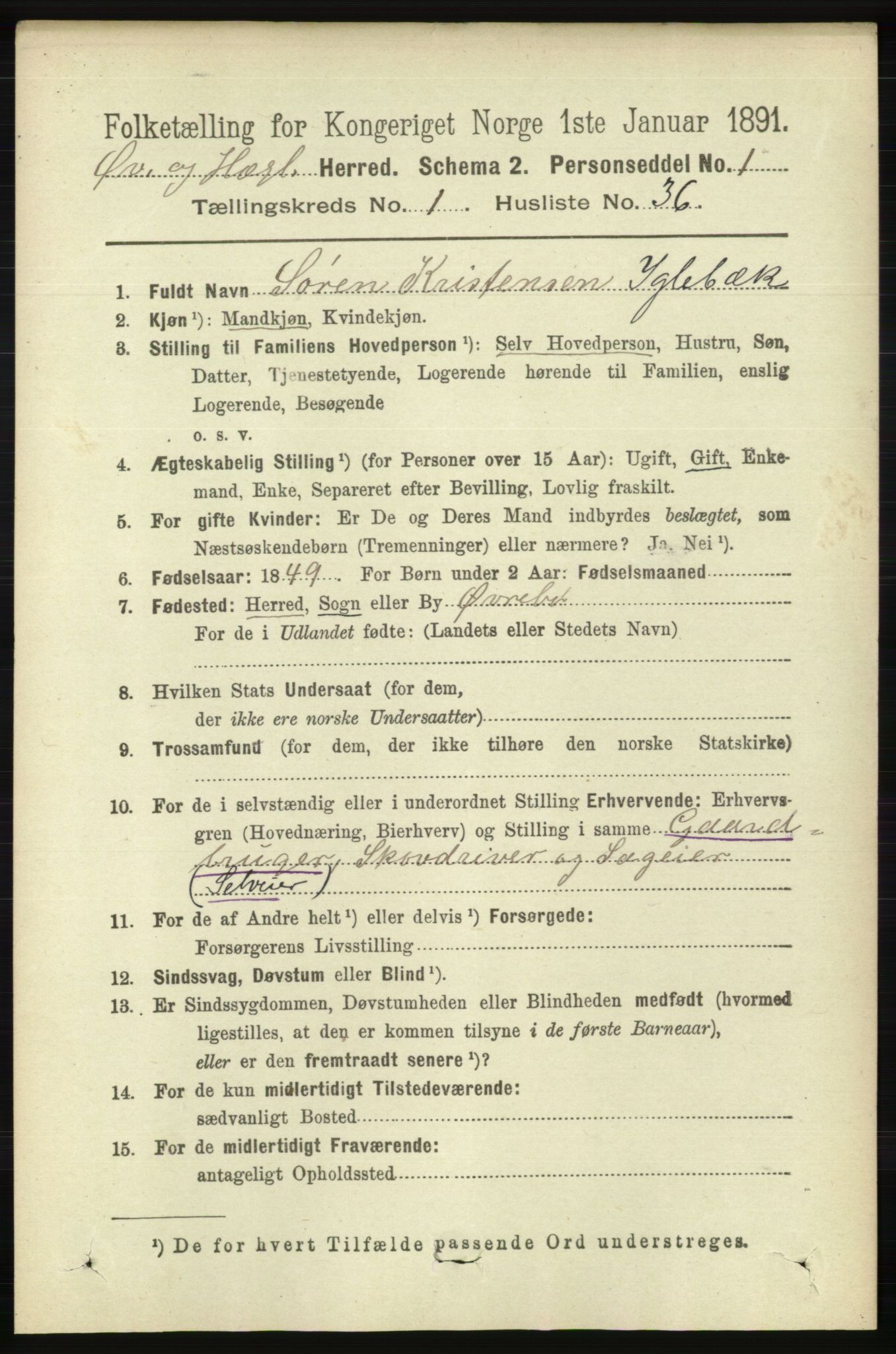 RA, 1891 census for 1016 Øvrebø og Hægeland, 1891, p. 267