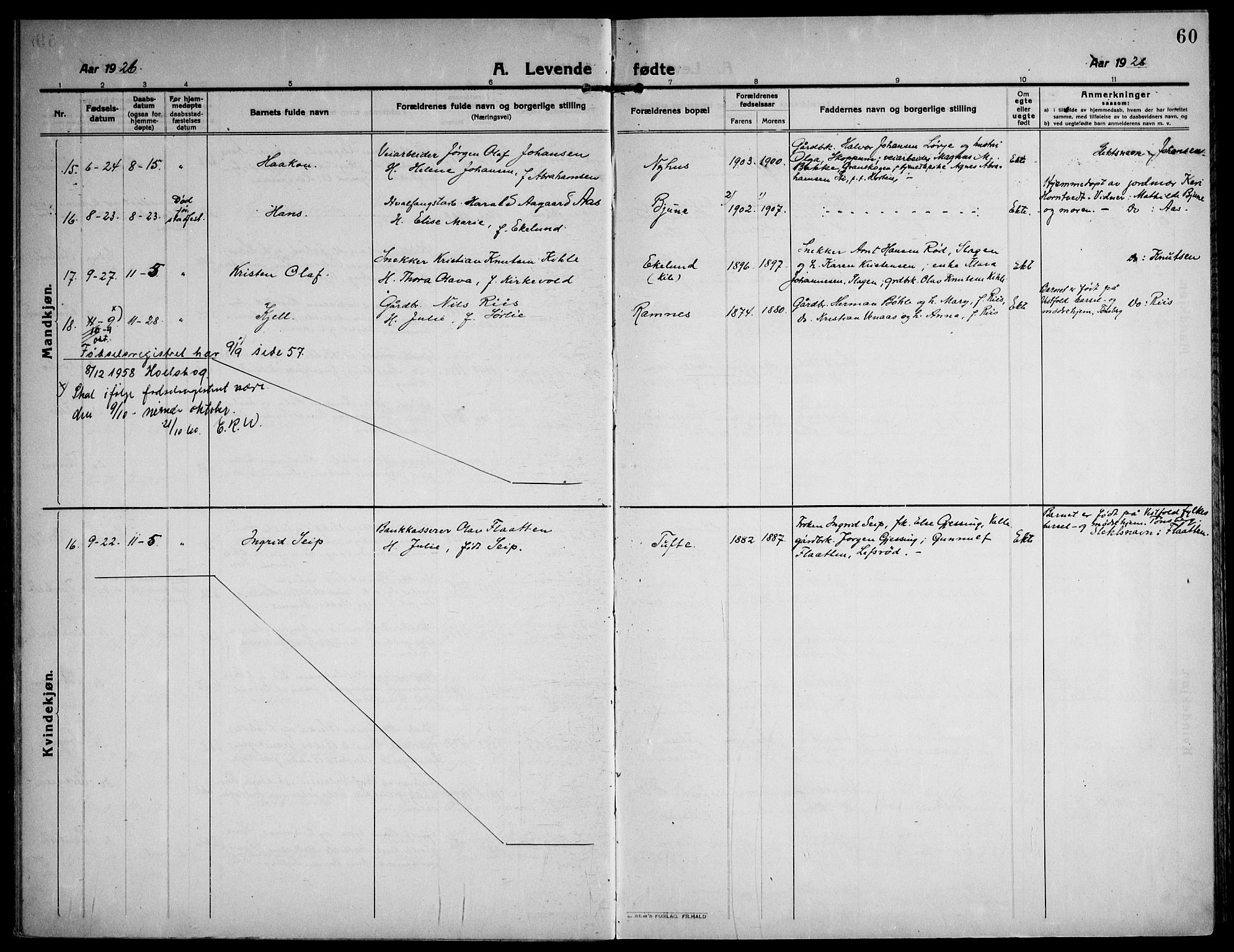 Ramnes kirkebøker, AV/SAKO-A-314/F/Fa/L0009: Parish register (official) no. I 9, 1912-1929, p. 60