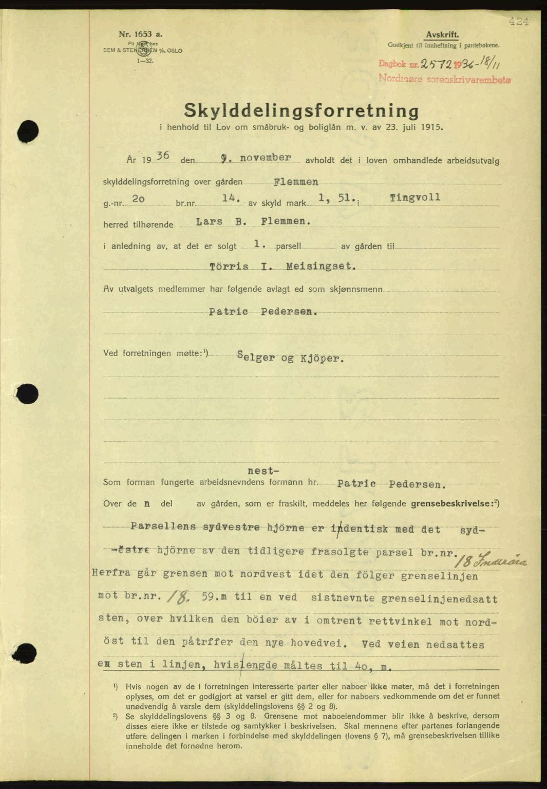 Nordmøre sorenskriveri, AV/SAT-A-4132/1/2/2Ca: Mortgage book no. A80, 1936-1937, Diary no: : 2572/1936