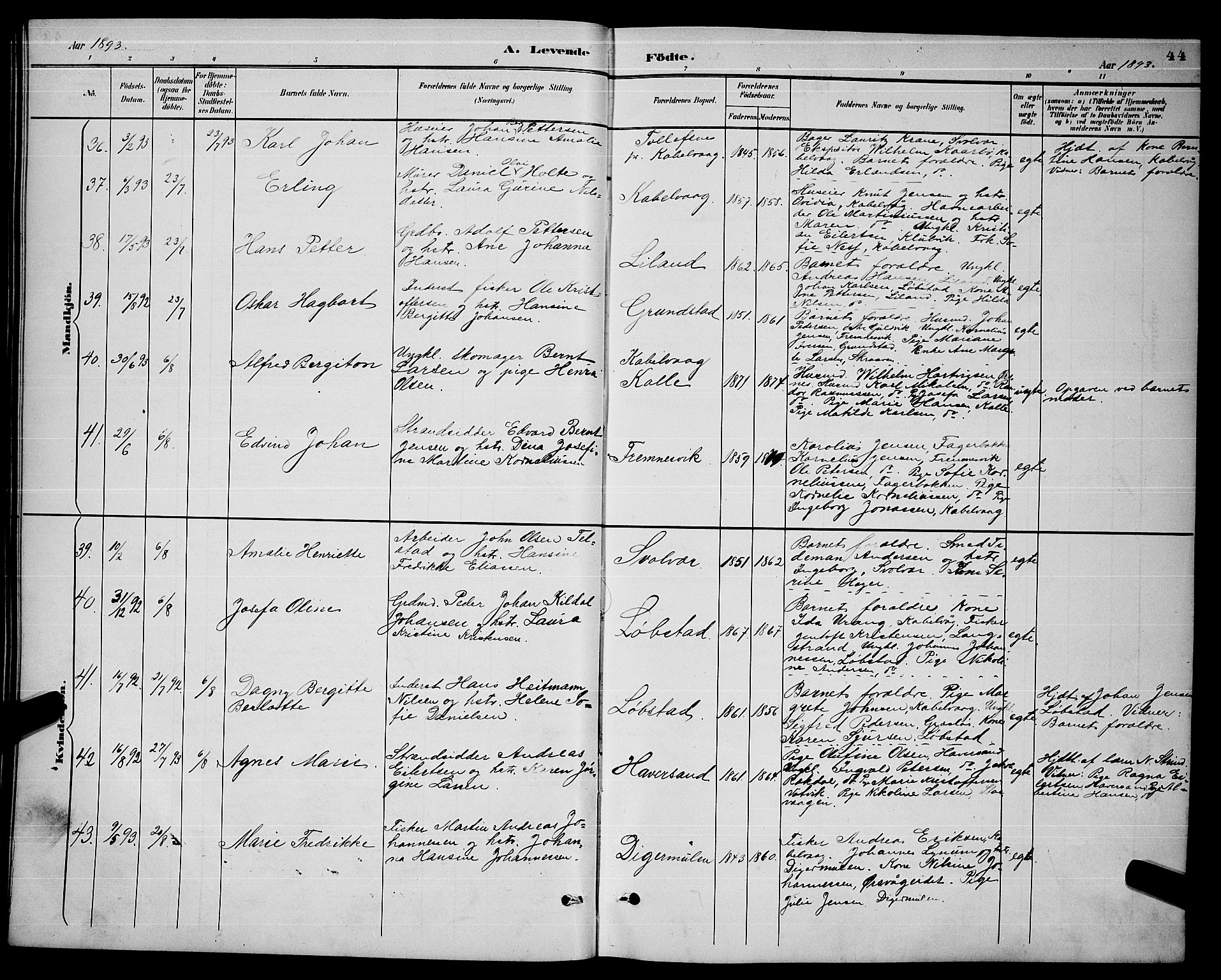 Ministerialprotokoller, klokkerbøker og fødselsregistre - Nordland, AV/SAT-A-1459/874/L1077: Parish register (copy) no. 874C06, 1891-1900, p. 44