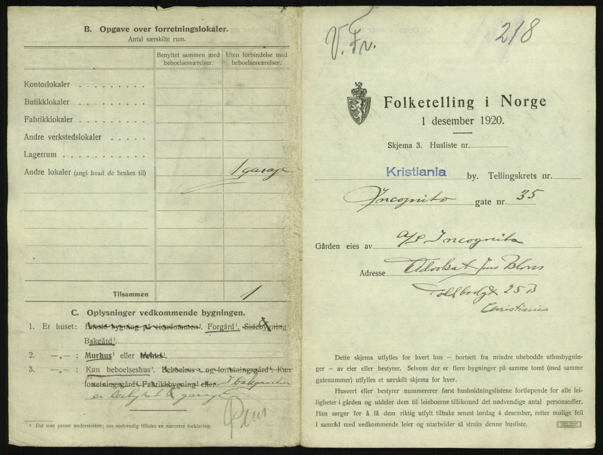 SAO, 1920 census for Kristiania, 1920, p. 45562