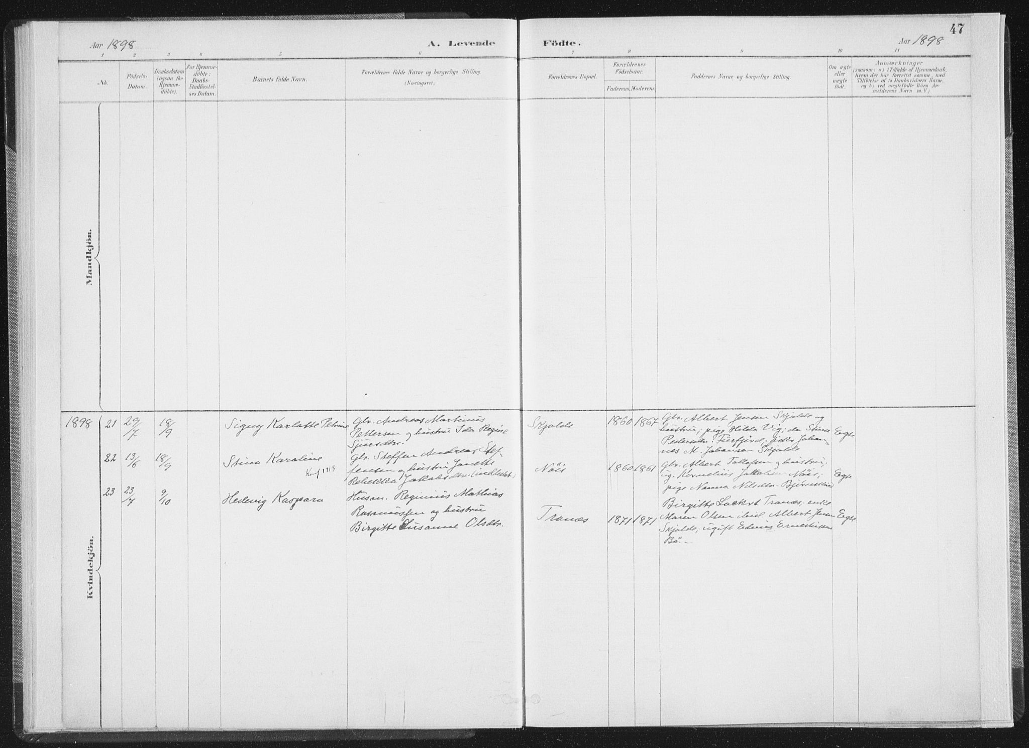 Ministerialprotokoller, klokkerbøker og fødselsregistre - Nordland, AV/SAT-A-1459/898/L1422: Parish register (official) no. 898A02, 1887-1908, p. 47