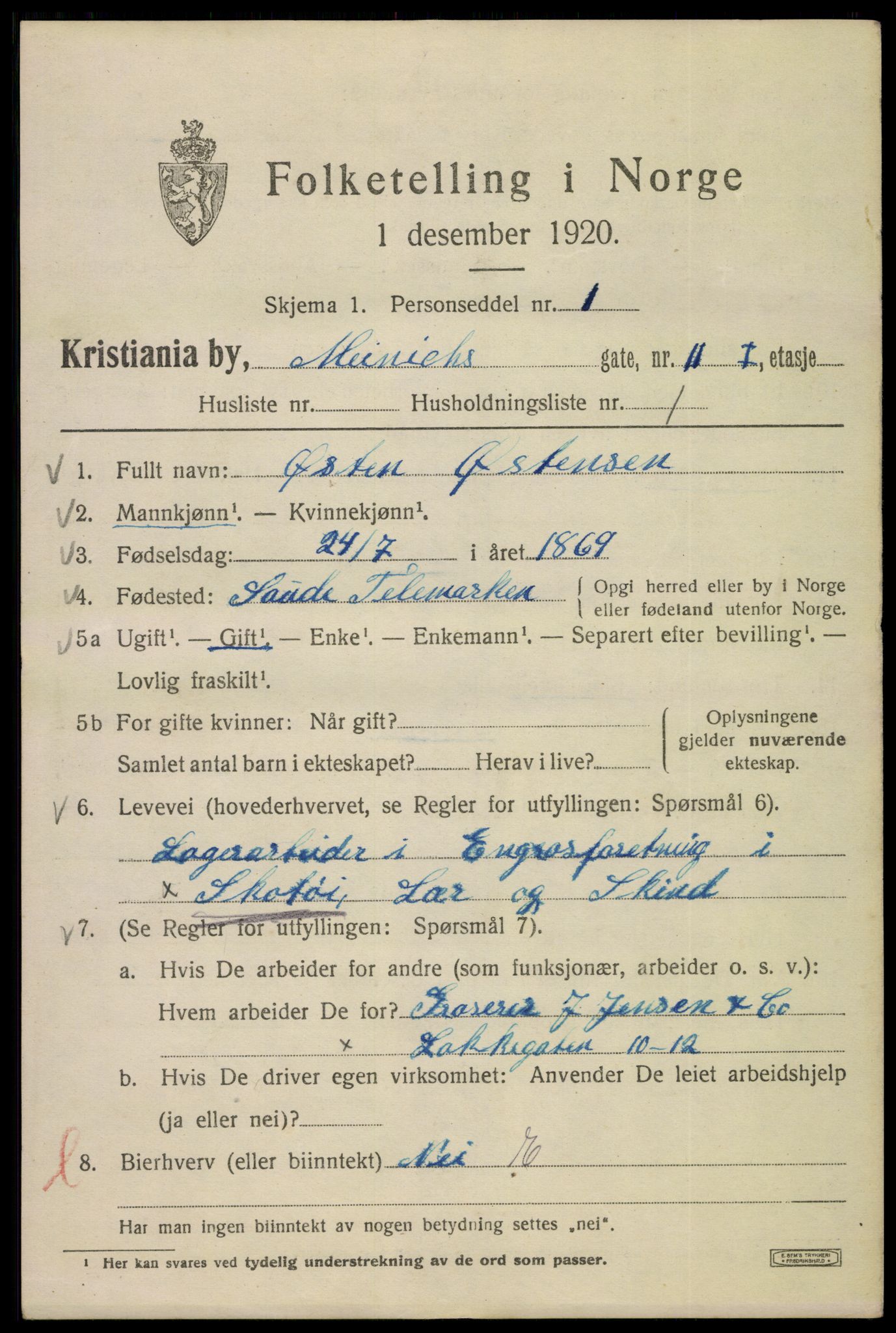 SAO, 1920 census for Kristiania, 1920, p. 393543