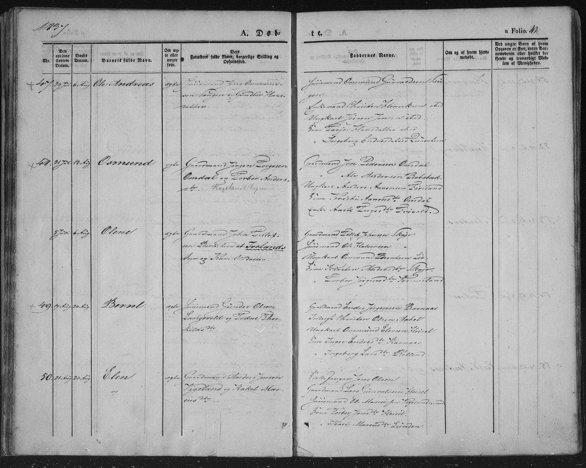 Vennesla sokneprestkontor, AV/SAK-1111-0045/Fa/Fac/L0004: Parish register (official) no. A 4, 1834-1855, p. 42