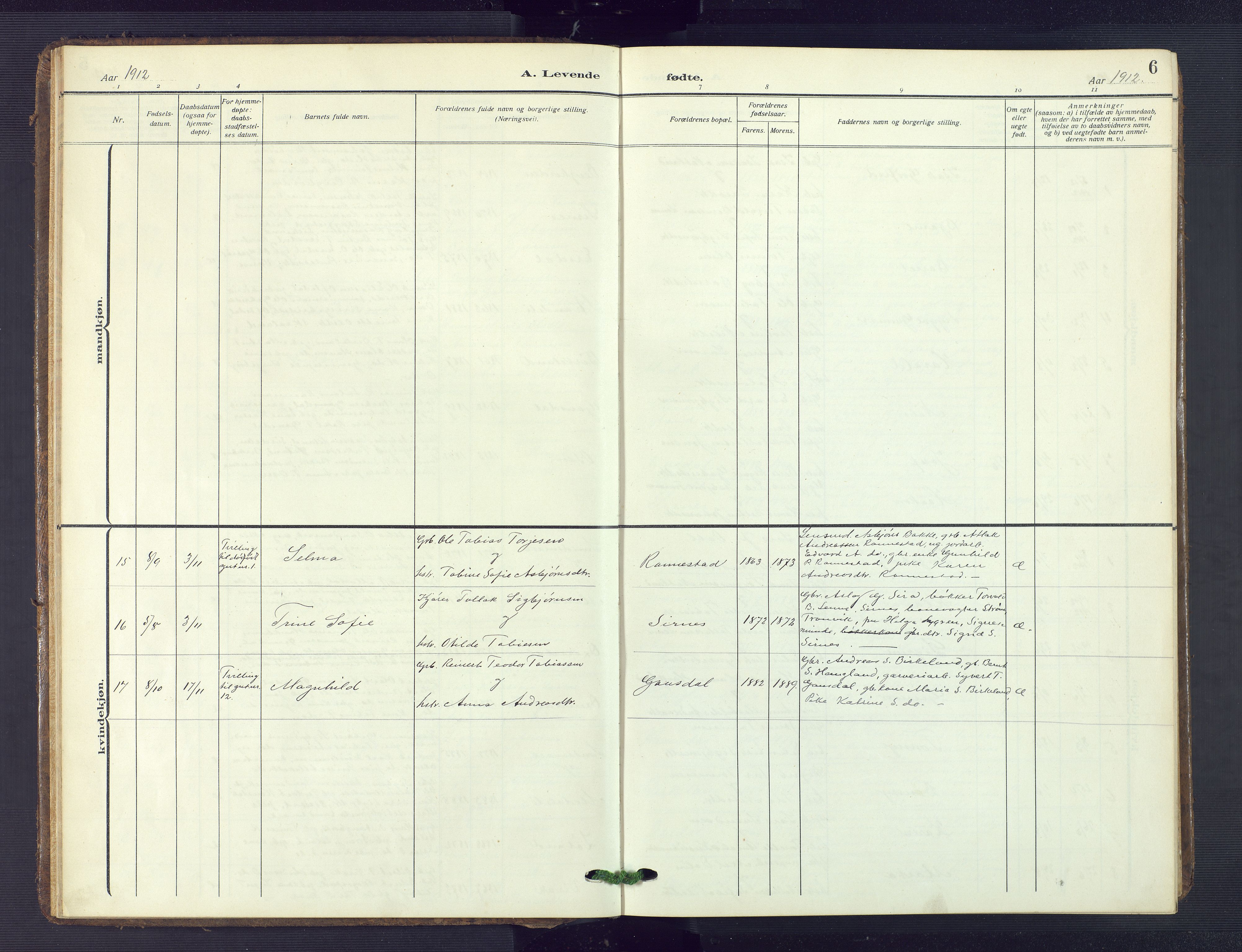 Bakke sokneprestkontor, AV/SAK-1111-0002/F/Fb/Fba/L0004: Parish register (copy) no. B 4, 1911-1946, p. 6