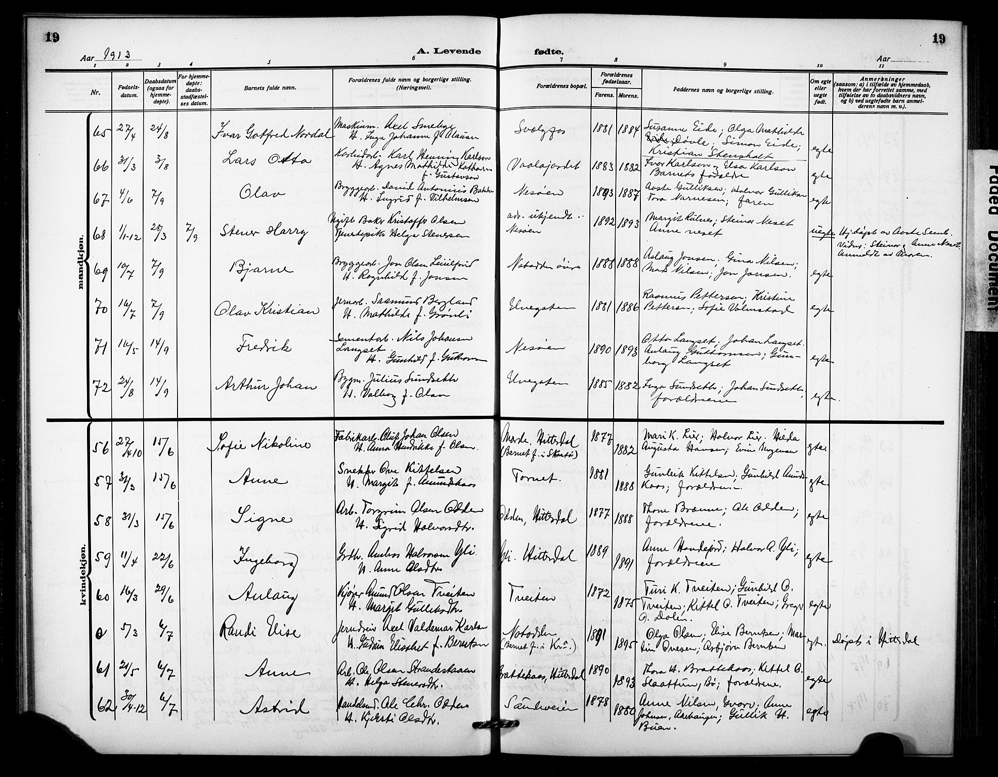 Notodden kirkebøker, AV/SAKO-A-290/G/Ga/L0001: Parish register (copy) no. 1, 1912-1923, p. 19