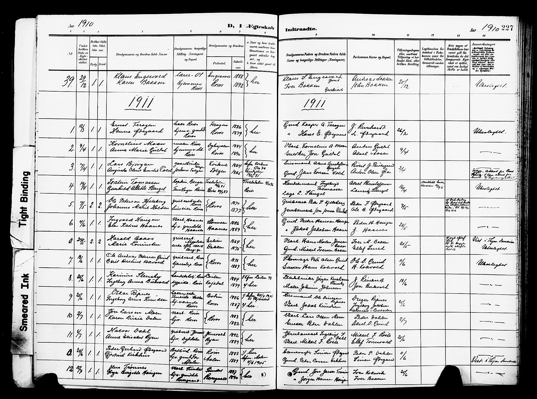 Ministerialprotokoller, klokkerbøker og fødselsregistre - Sør-Trøndelag, SAT/A-1456/681/L0942: Parish register (copy) no. 681C06, 1906-1925, p. 227