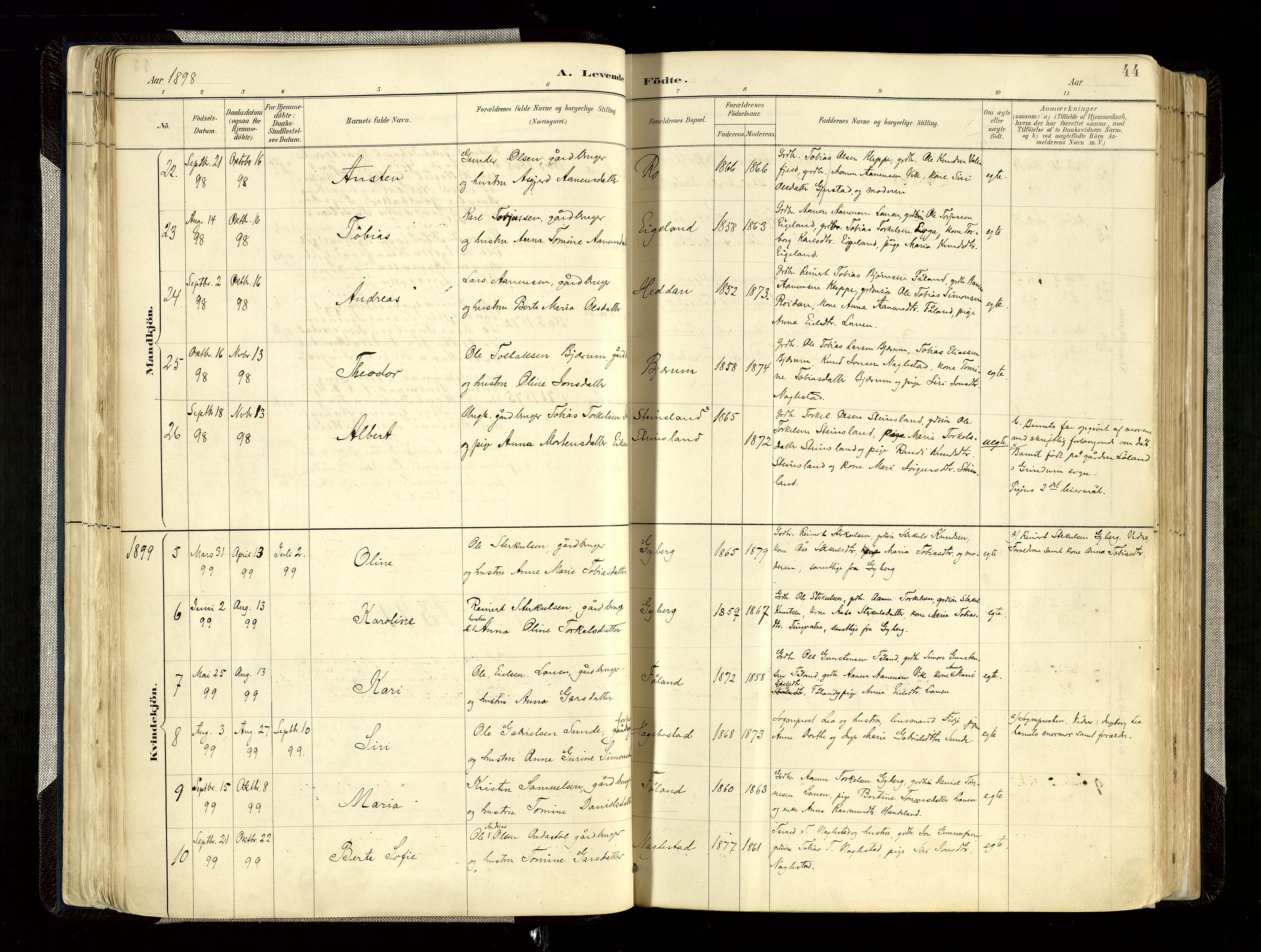 Hægebostad sokneprestkontor, SAK/1111-0024/F/Fa/Faa/L0006: Parish register (official) no. A 6, 1887-1929, p. 44