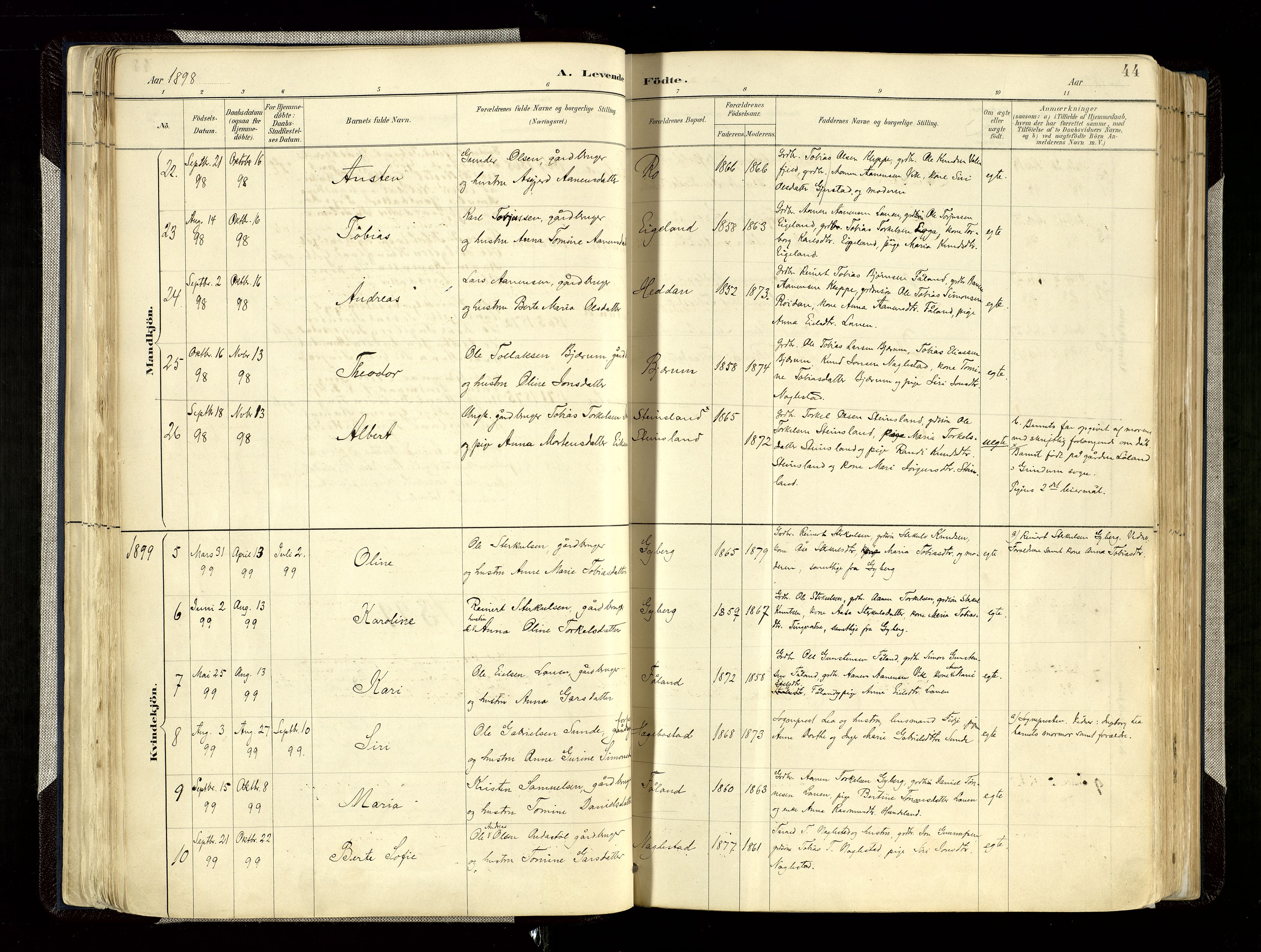 Hægebostad sokneprestkontor, AV/SAK-1111-0024/F/Fa/Faa/L0006: Parish register (official) no. A 6, 1887-1929, p. 44