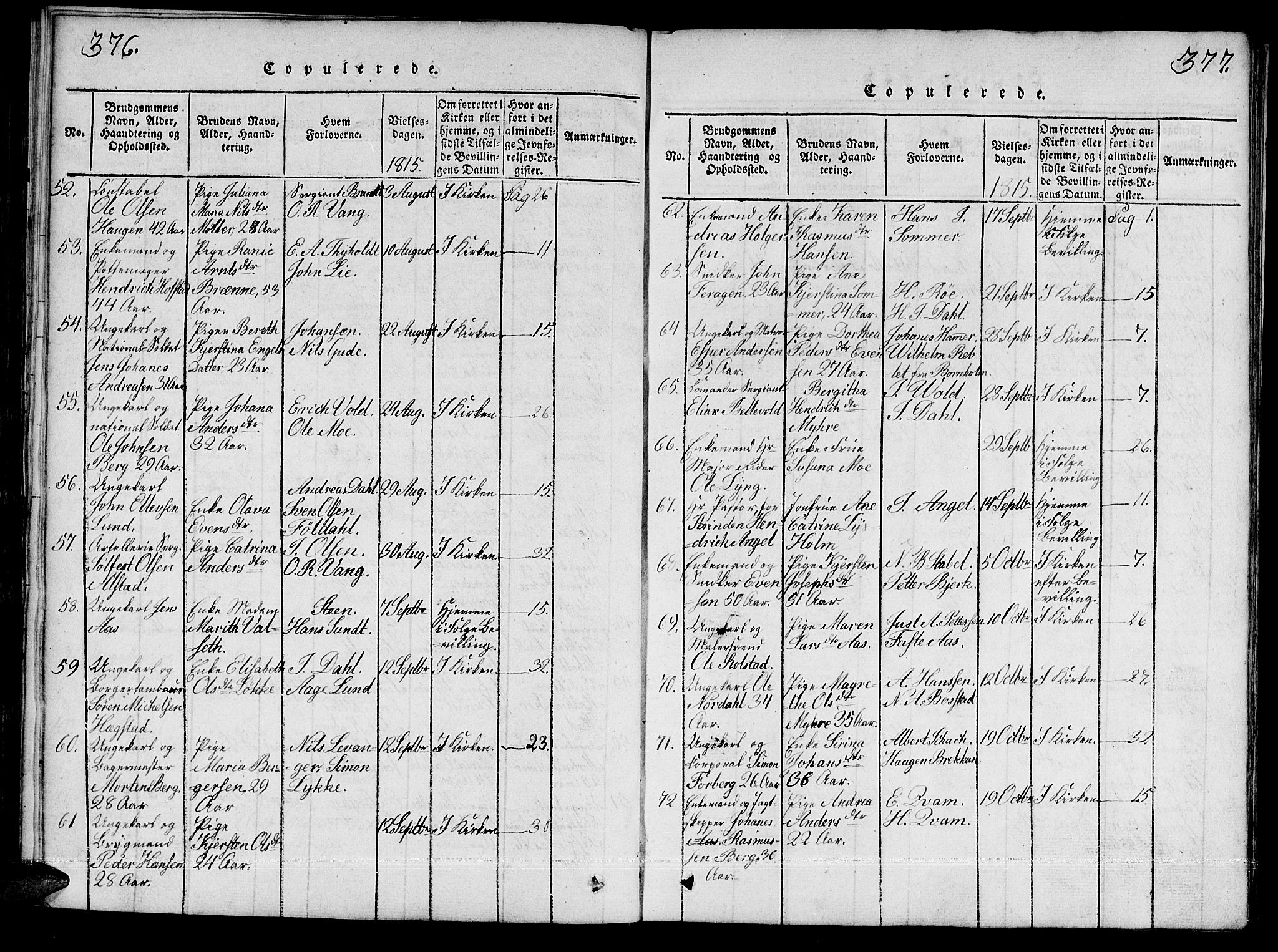 Ministerialprotokoller, klokkerbøker og fødselsregistre - Sør-Trøndelag, SAT/A-1456/601/L0043: Parish register (official) no. 601A11, 1815-1821, p. 376-377