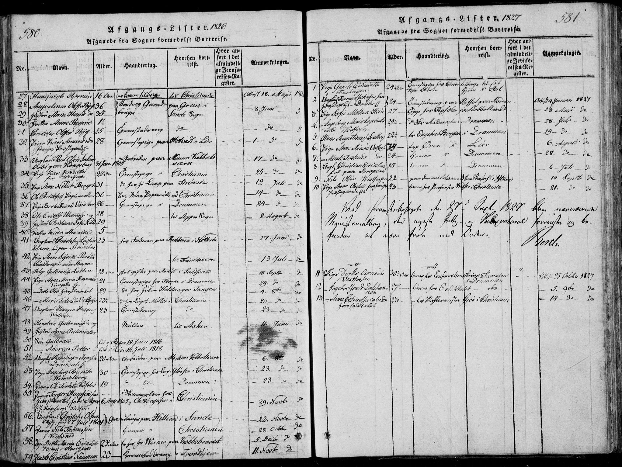 Eiker kirkebøker, SAKO/A-4/F/Fa/L0011: Parish register (official) no. I 11, 1814-1827, p. 580-581