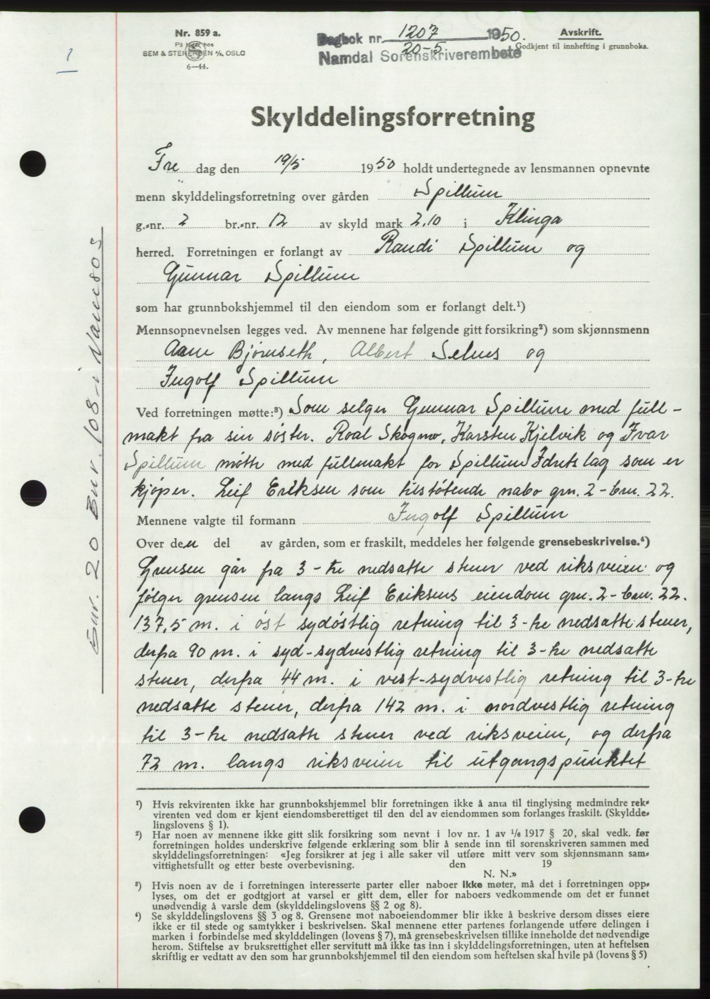 Namdal sorenskriveri, AV/SAT-A-4133/1/2/2C: Mortgage book no. -, 1950-1950, Diary no: : 1207/1950