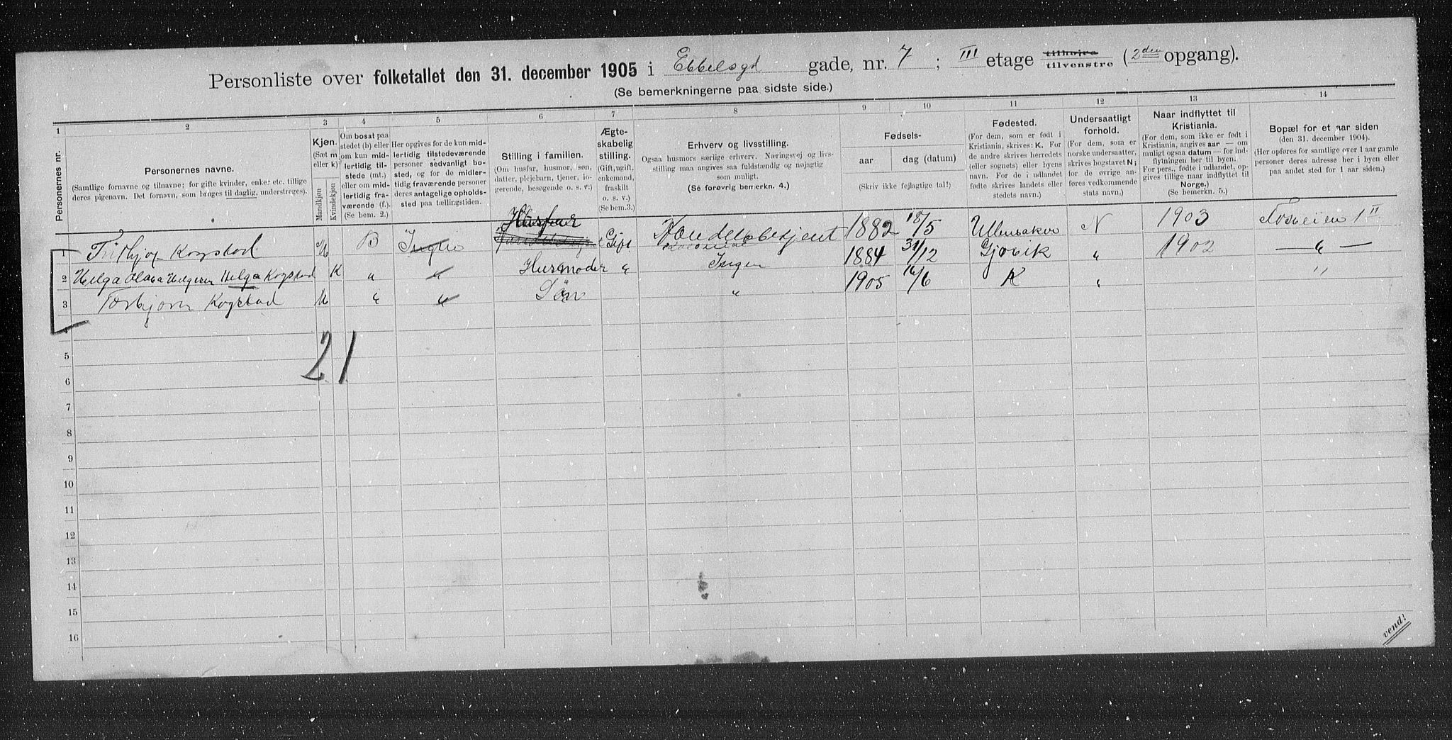 OBA, Municipal Census 1905 for Kristiania, 1905, p. 9490