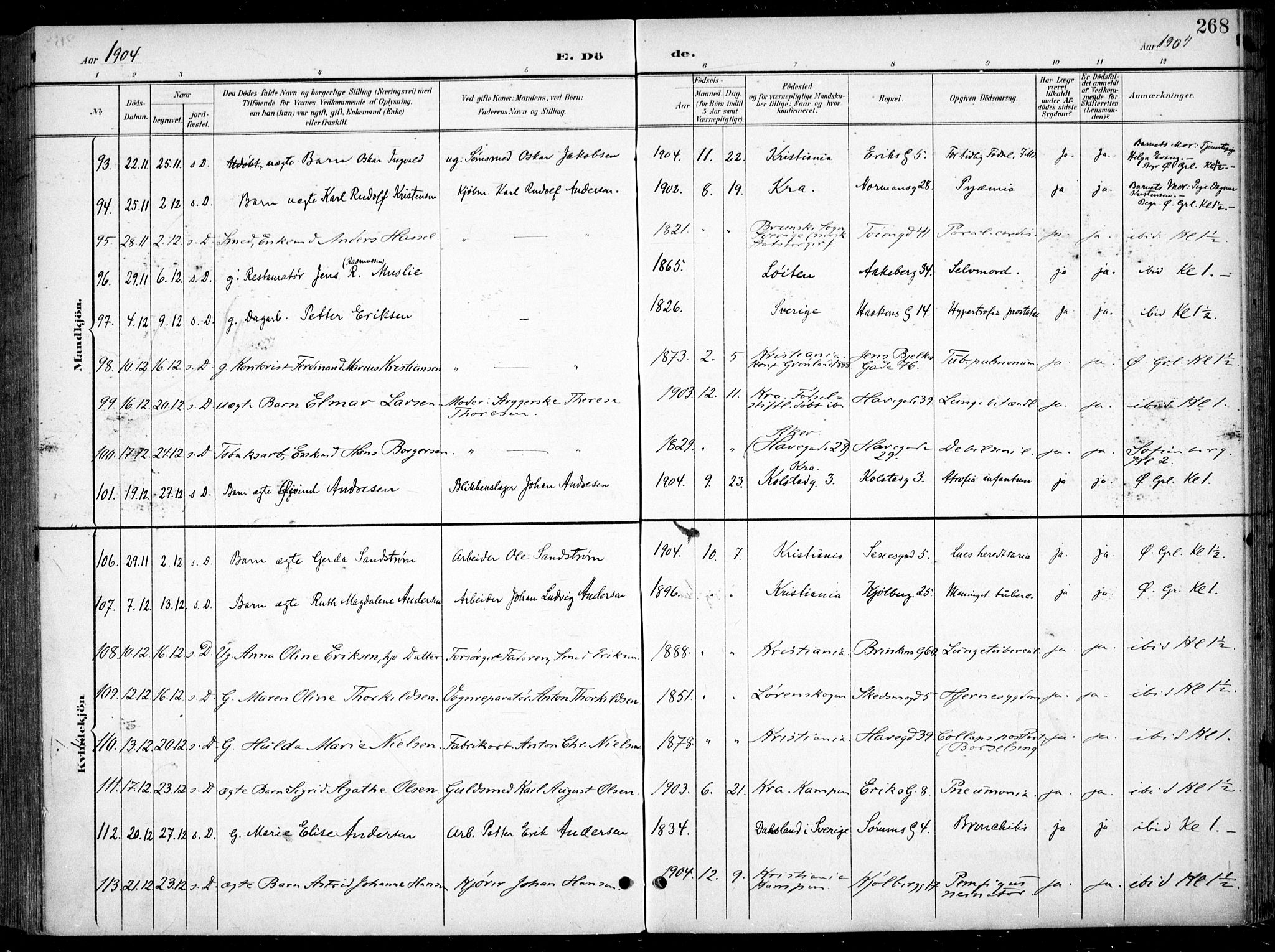 Kampen prestekontor Kirkebøker, SAO/A-10853/F/Fa/L0009: Parish register (official) no. I 9, 1899-1911, p. 268