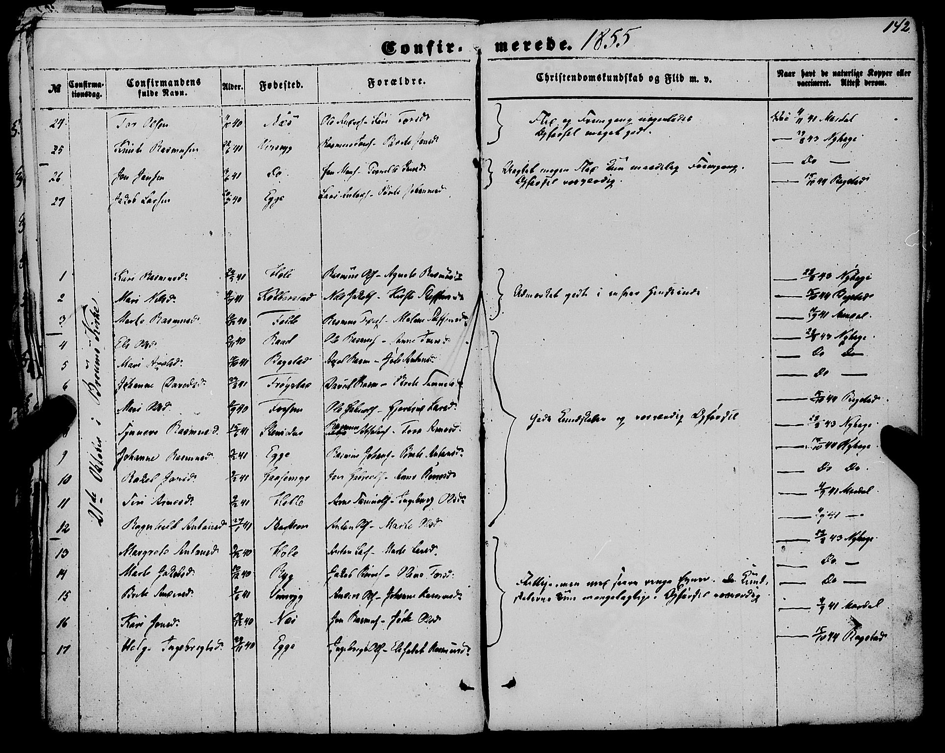 Gloppen sokneprestembete, SAB/A-80101/H/Haa/Haaa/L0009: Parish register (official) no. A 9, 1855-1870, p. 142