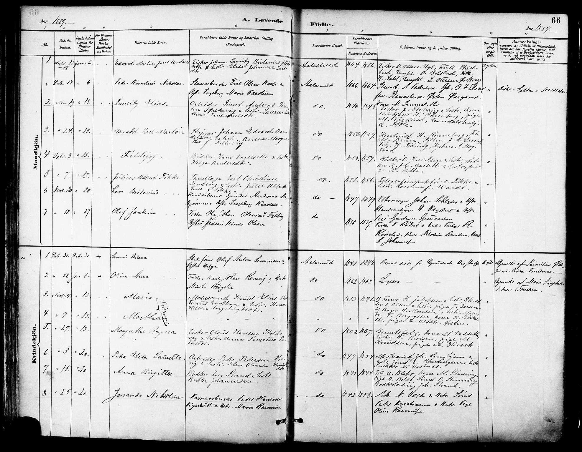 Ministerialprotokoller, klokkerbøker og fødselsregistre - Møre og Romsdal, SAT/A-1454/529/L0455: Parish register (official) no. 529A05, 1885-1893, p. 66