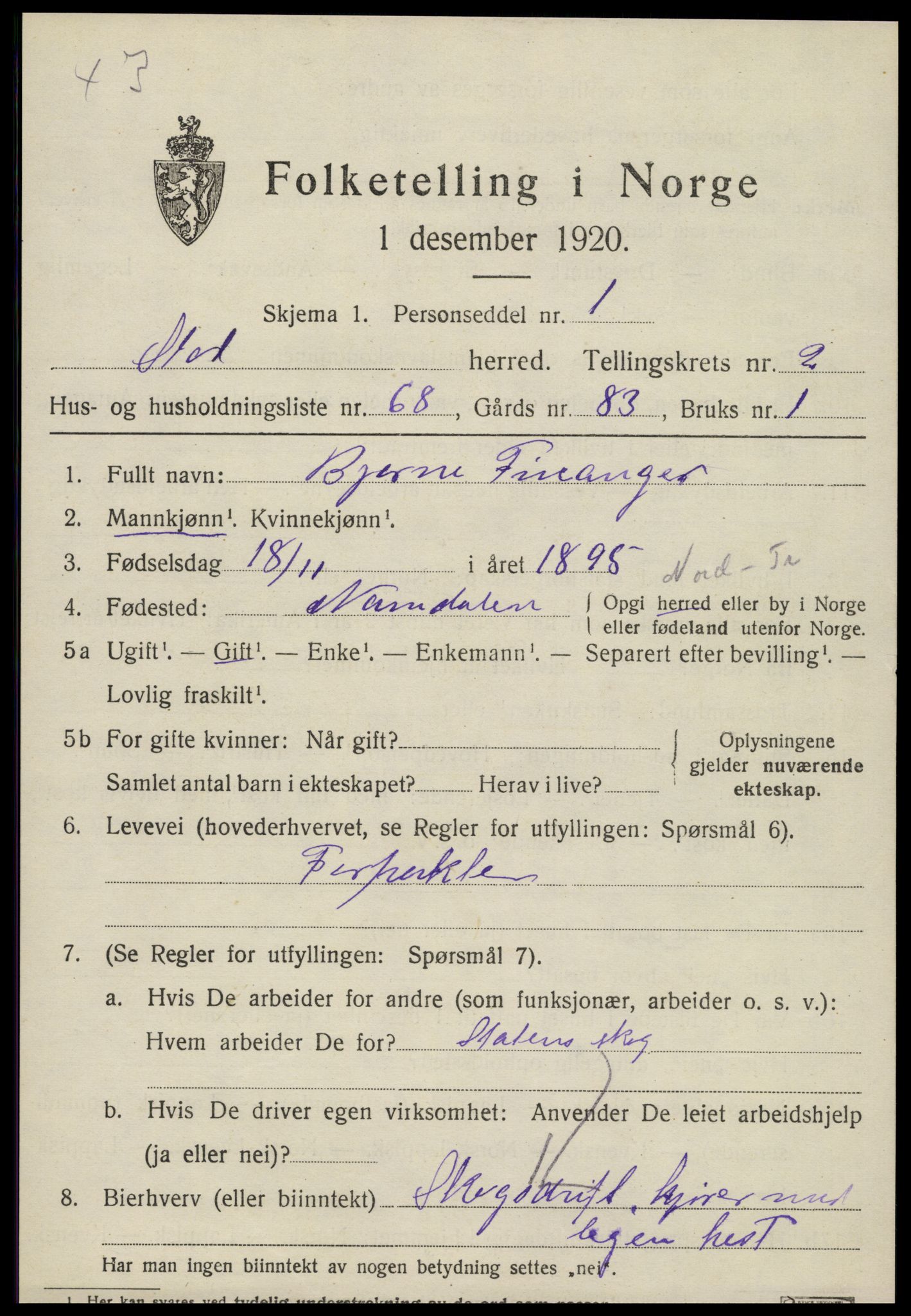 SAT, 1920 census for Stod, 1920, p. 2204